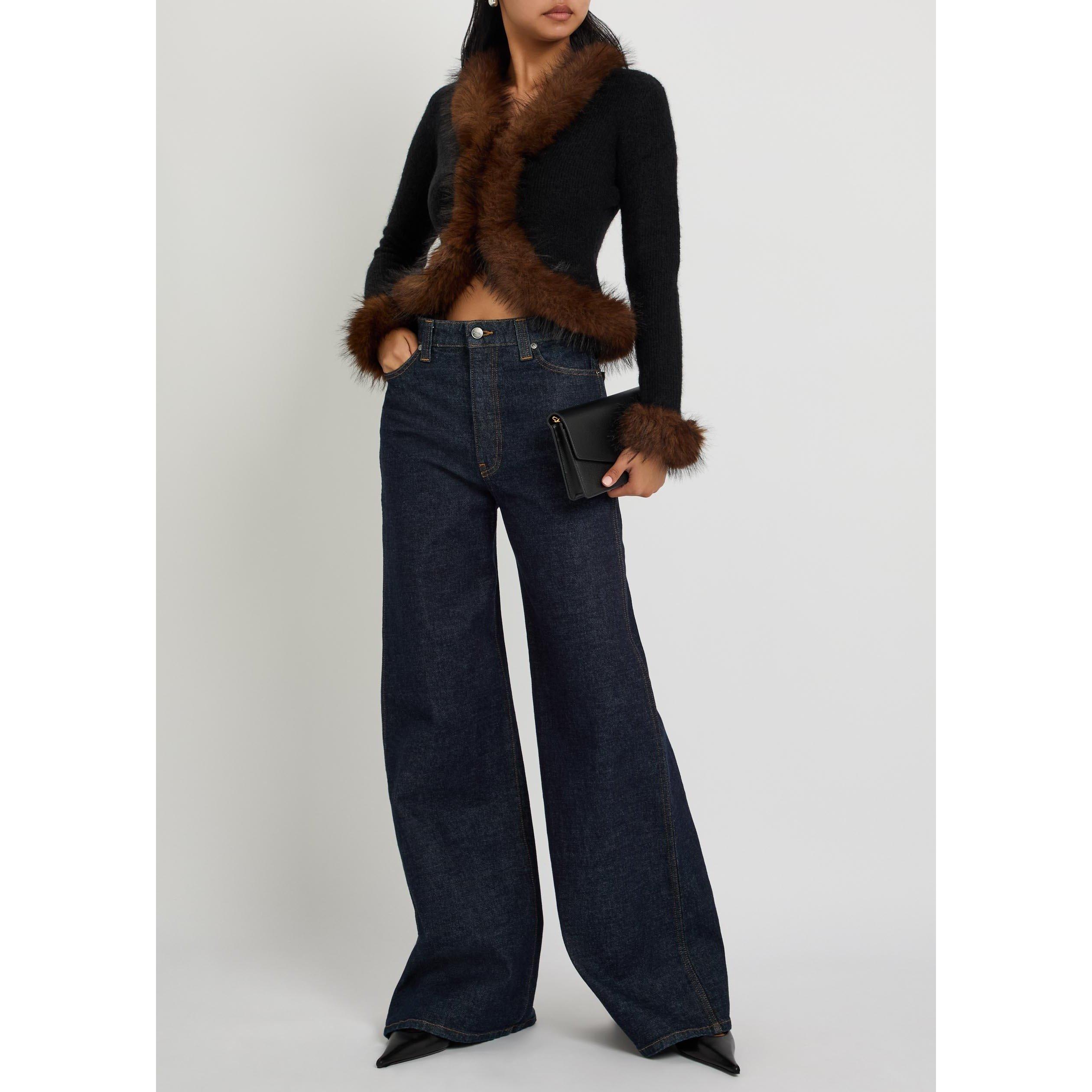 BLACK - Self Portrait - KN BLACK FAUX FUR KNIT CARDI - 5