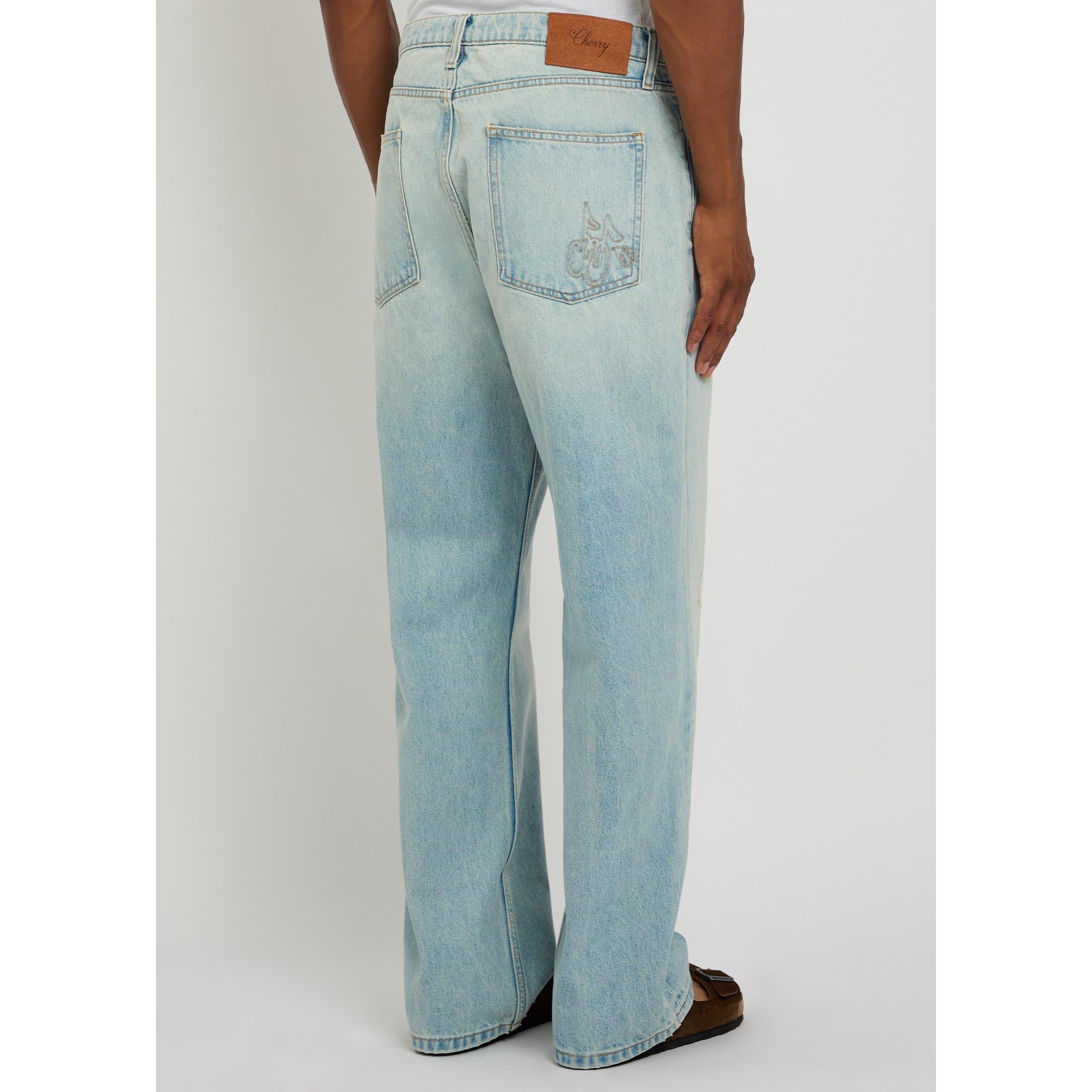 LIGHT BLUE - Cherry LA - Men's Cotton Wide-Leg Jeans - 3