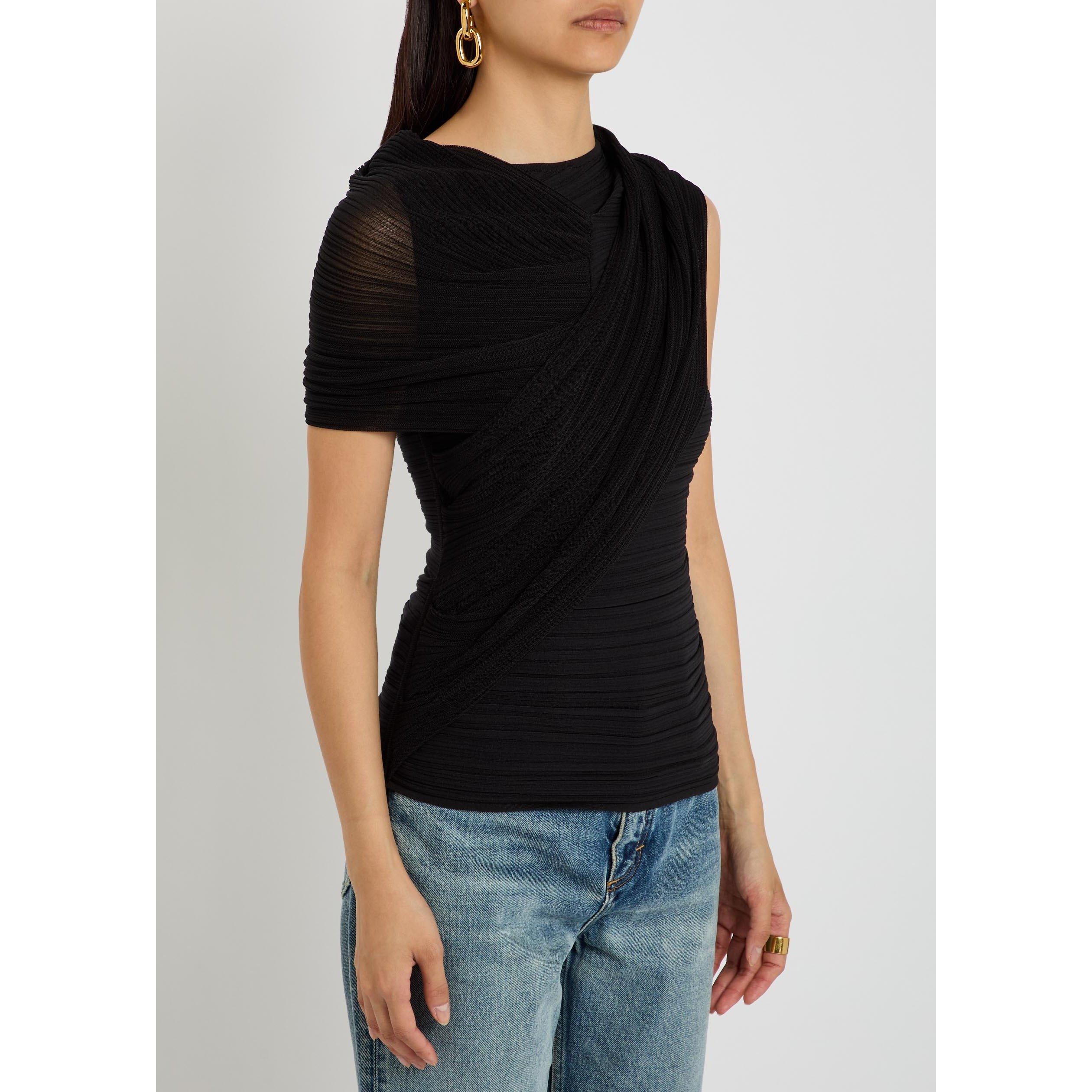 BLACK - Balmain - ONE SHOULDER FLECHAGE VISCOSE - 2