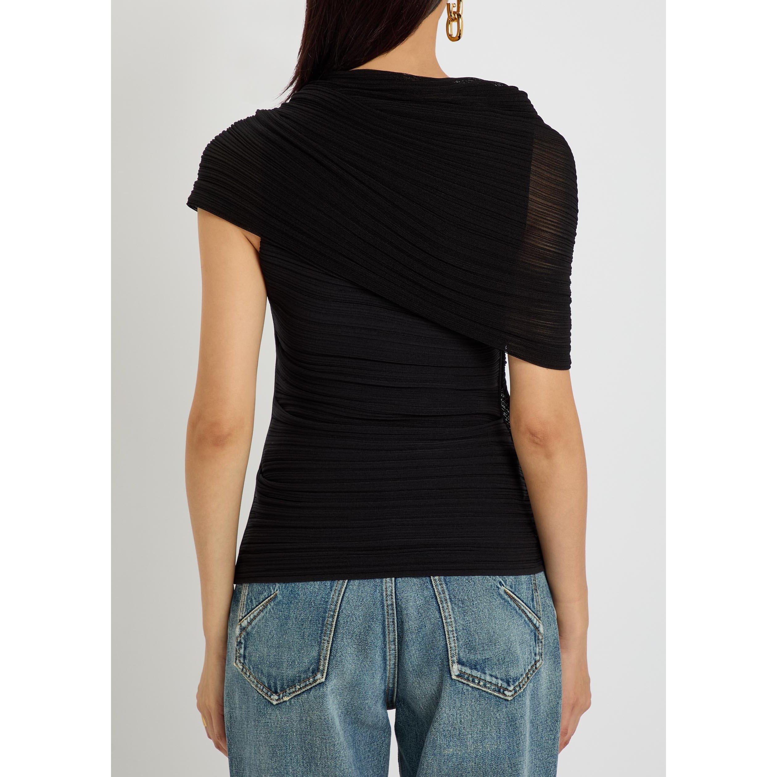 BLACK - Balmain - ONE SHOULDER FLECHAGE VISCOSE - 3