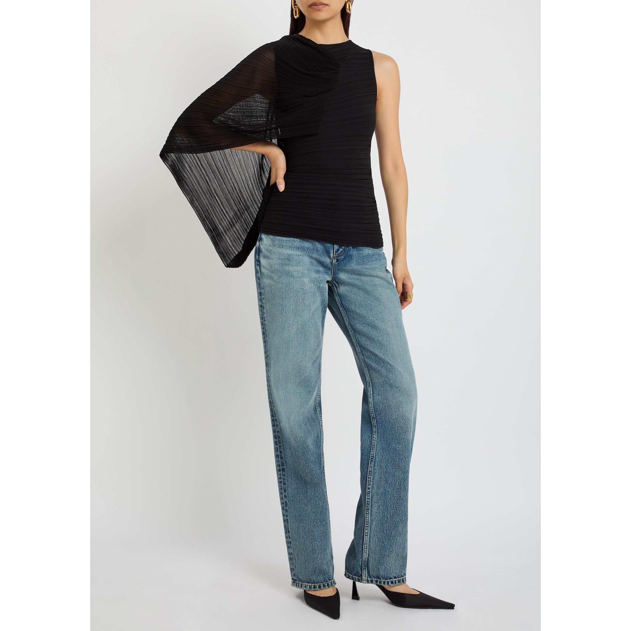 BLACK - Balmain - ONE SHOULDER FLECHAGE VISCOSE - 5