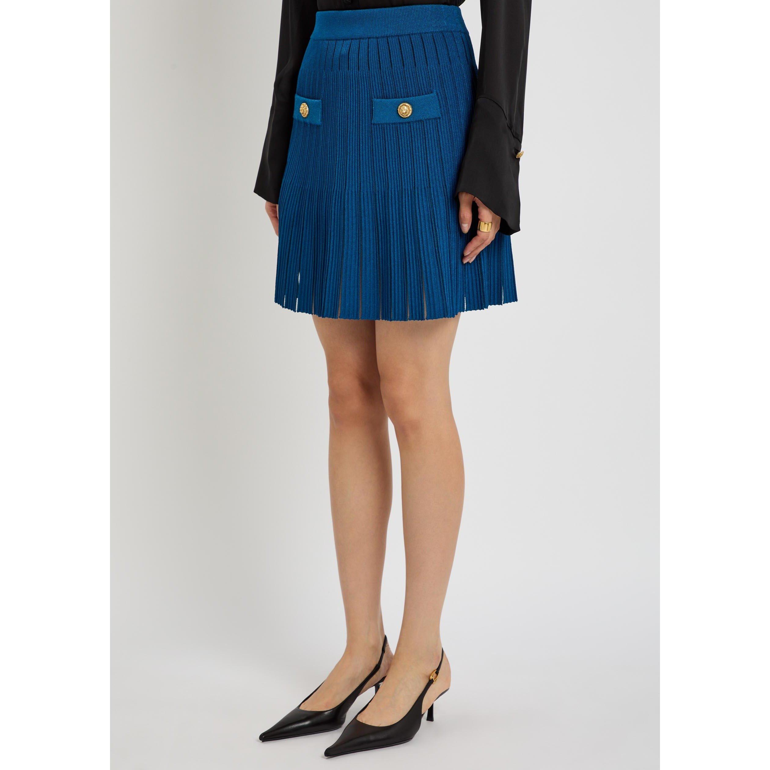 BLUE - Balmain - 2 PKTS VISCOSE KNIT FLARE SKIR - 2