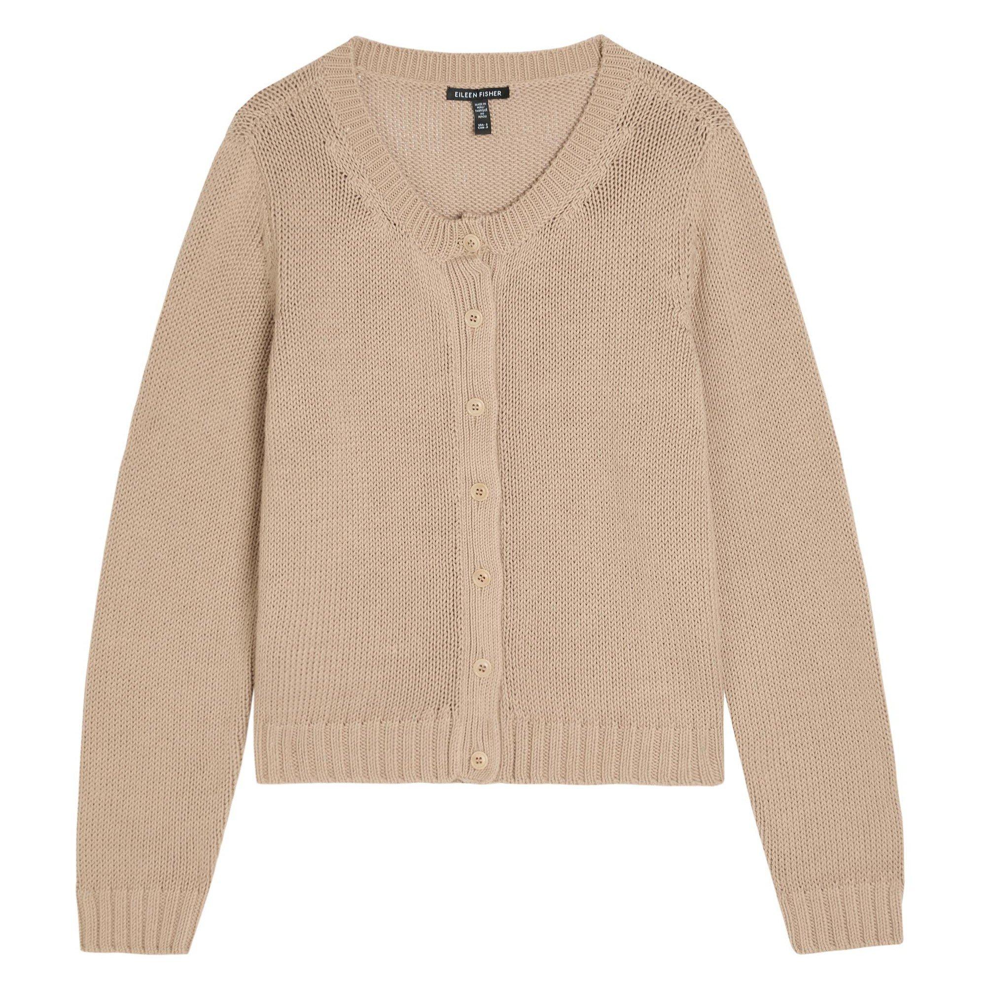 BEIGE - Eileen Fisher - CREW NECK CARDIGAN