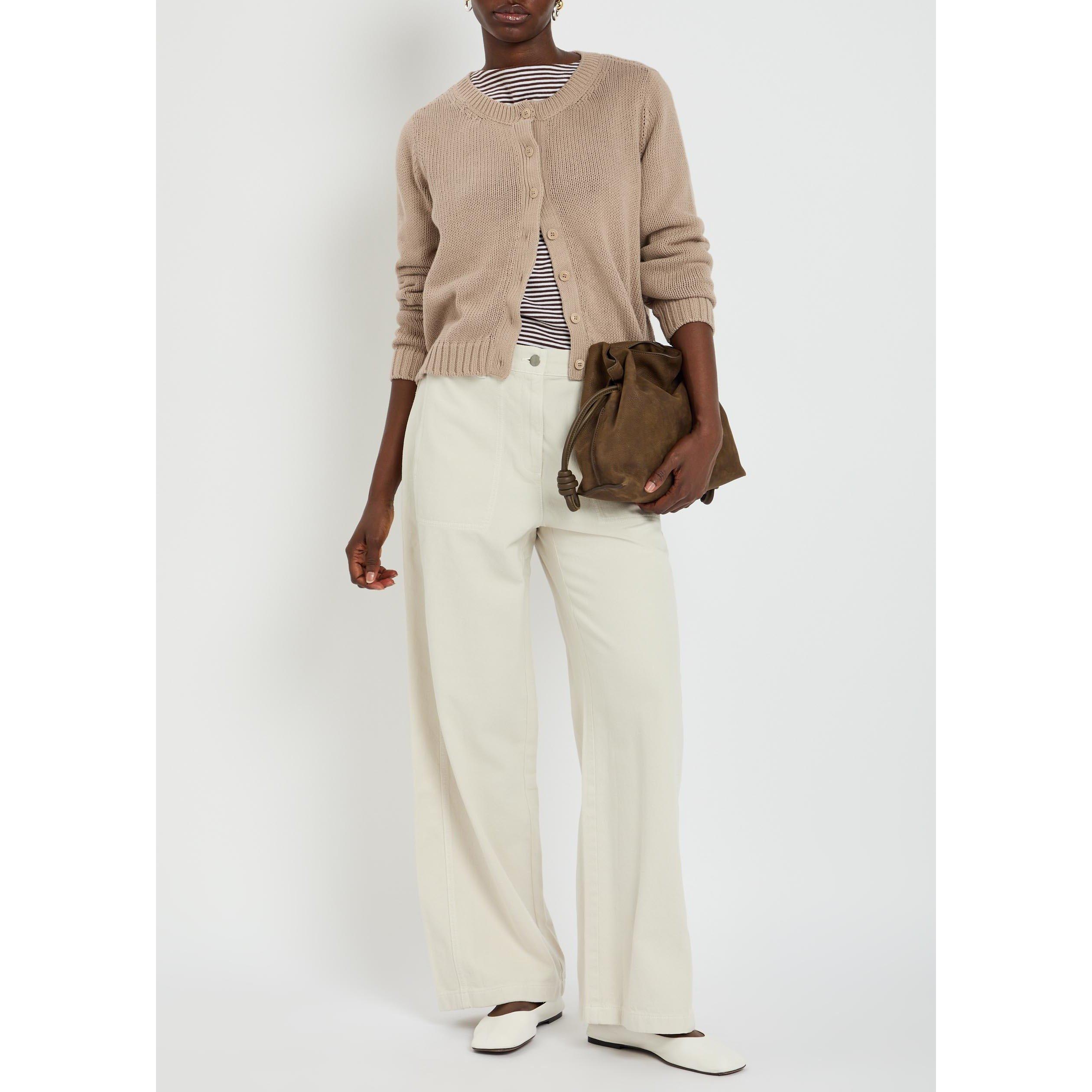 BEIGE - Eileen Fisher - Women's Cotton Crew-Neck Relaxed-Fit Cardigan - 5