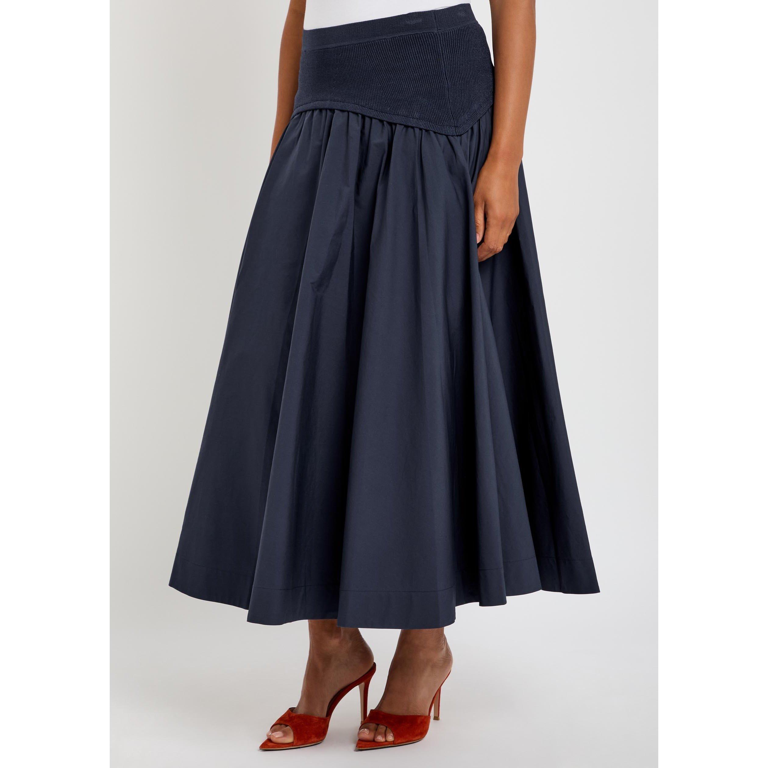 NAVY - Jonathan Simkhai - Women's Ovie Cotton Pleated Midi Skirt - 2