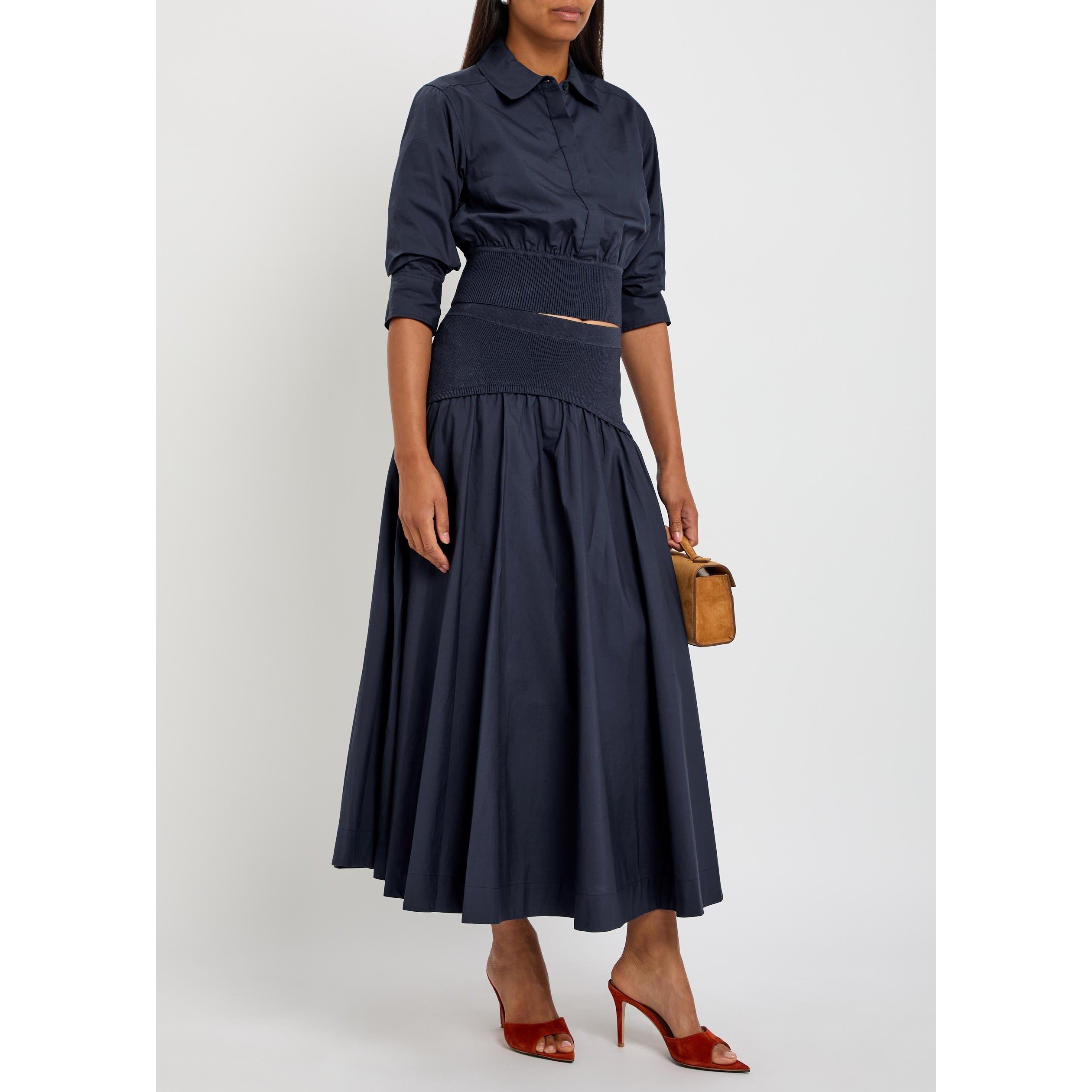 NAVY - Jonathan Simkhai - Women's Ovie Cotton Pleated Midi Skirt - 5