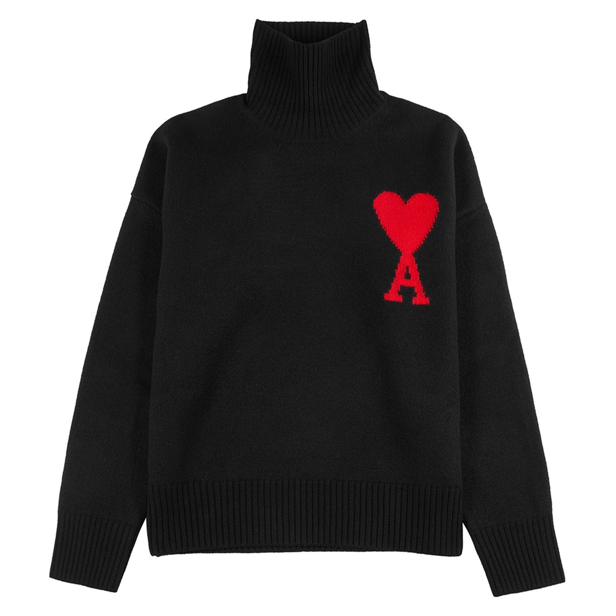 BLACK AND RED - AMI Paris - AMI BIG ADC ROLL NECK - 1