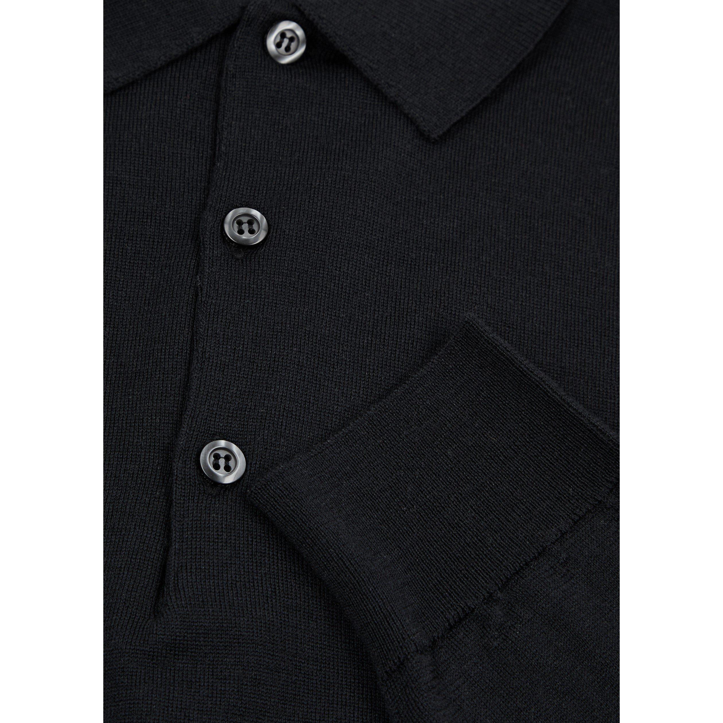 BLACK - John Smedley - Men's Merino Wool Long-Sleeve Slim-Fit Polo Shirt - 4
