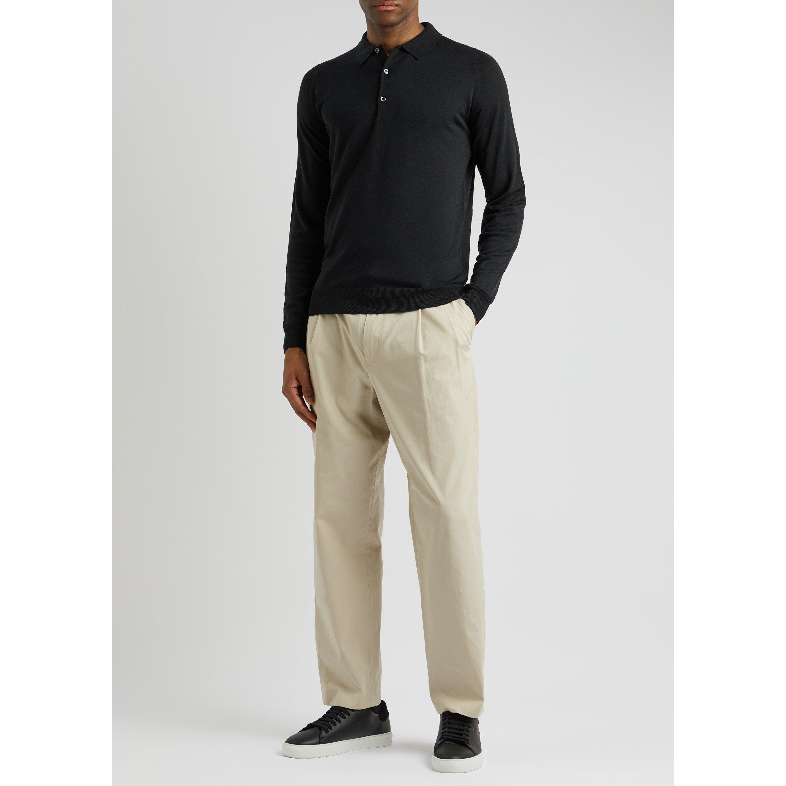 BLACK - John Smedley - Men's Merino Wool Long-Sleeve Slim-Fit Polo Shirt - 5