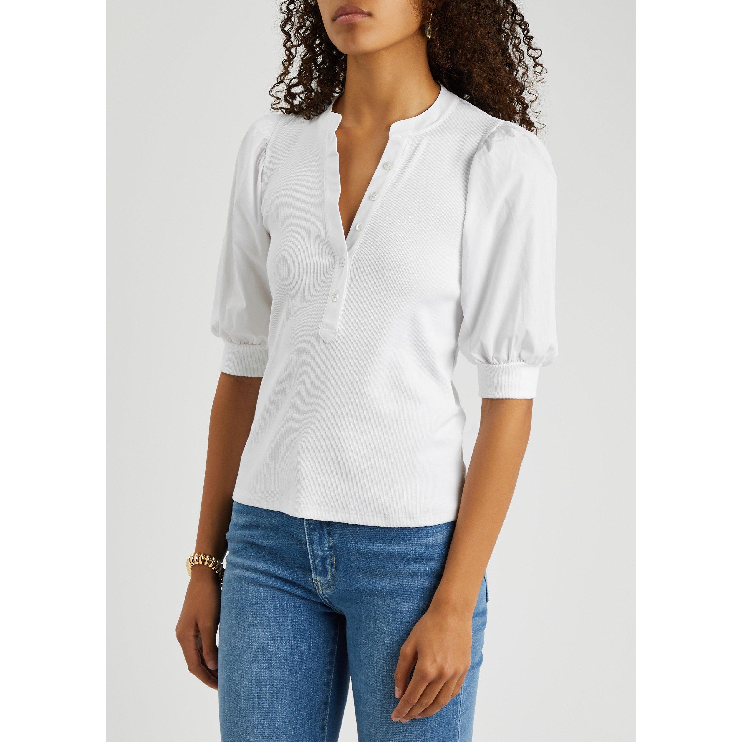 WHITE - Veronica Beard - Women's Coralee Cotton Slim-Fit Puff-Sleeve Top - 2