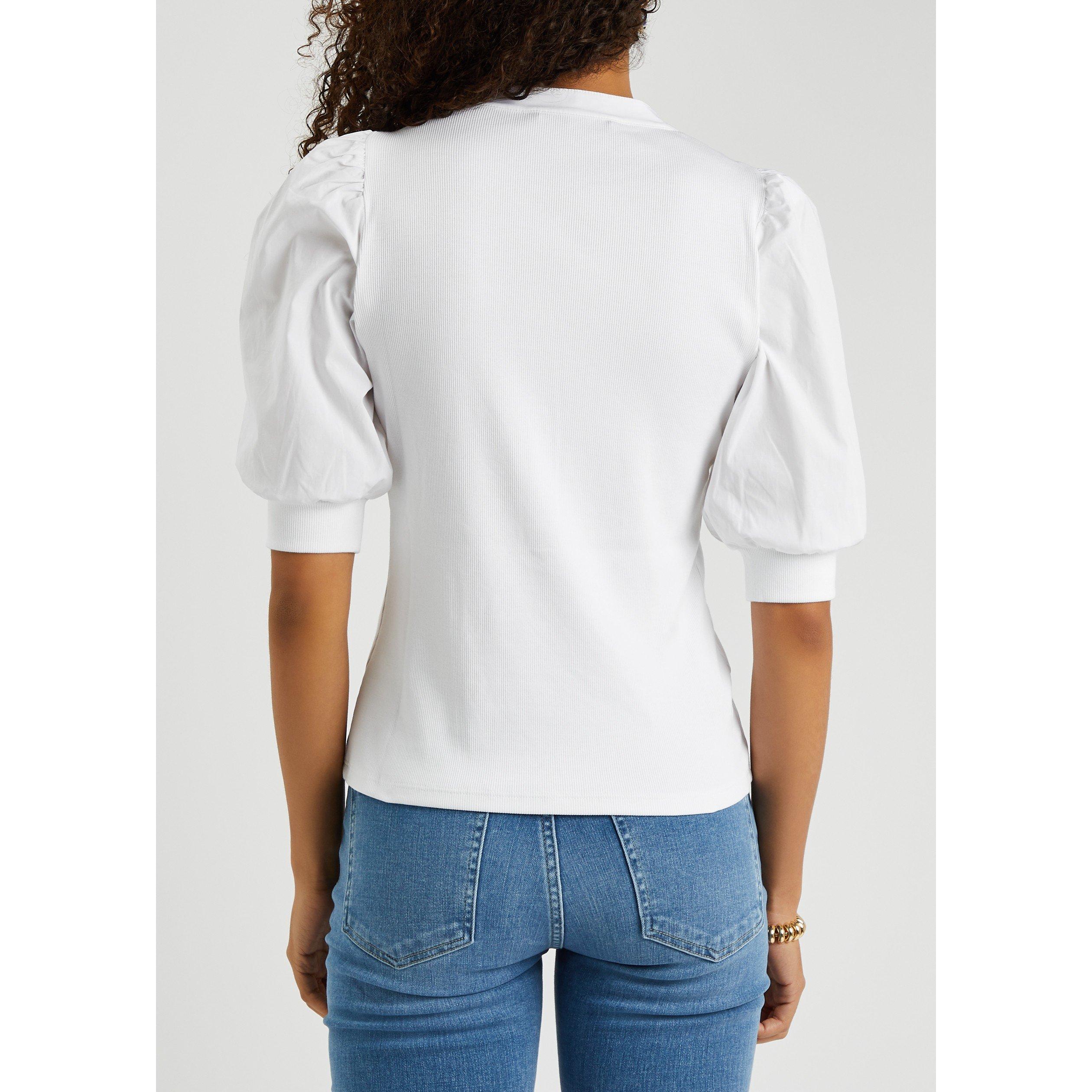 WHITE - Veronica Beard - Women's Coralee Cotton Slim-Fit Puff-Sleeve Top - 3