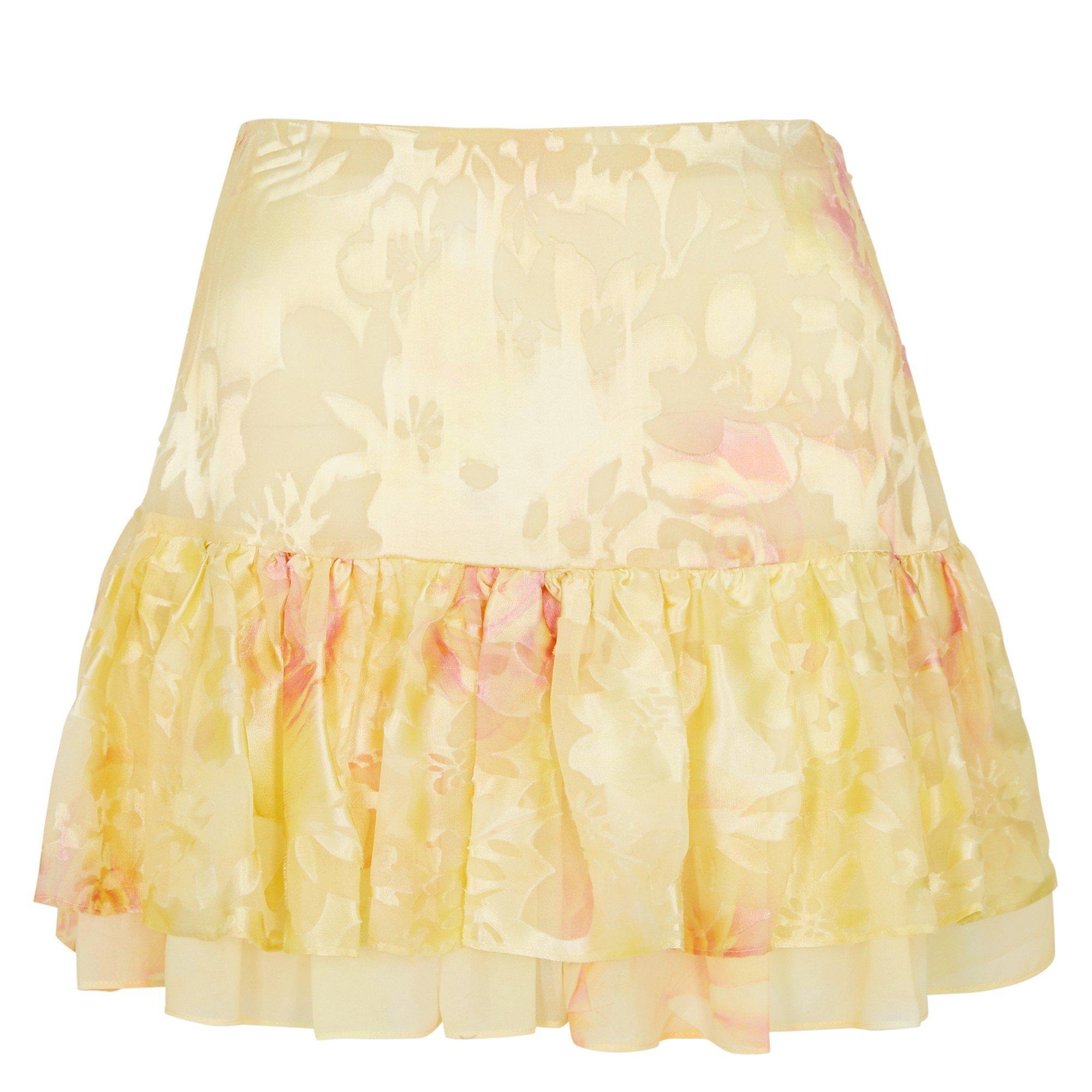 YELLOW - LoveshackFancy - Women's Tevy Ruffled Floral Chiffon Mini Skirt - 1