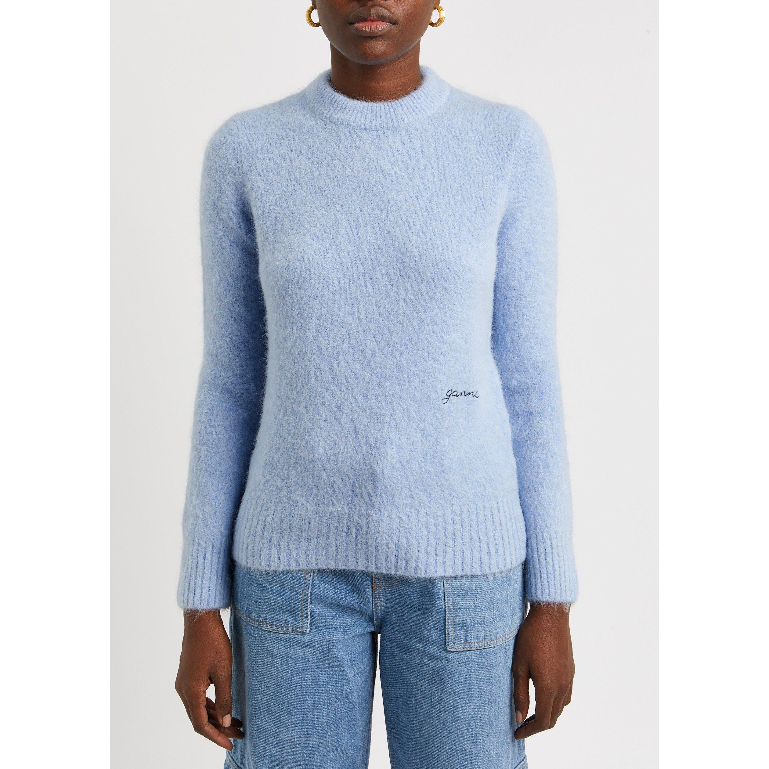 LIGHT BLUE - Ganni - Women's Brushed Alpaca Crew-Neck Jumper - 2