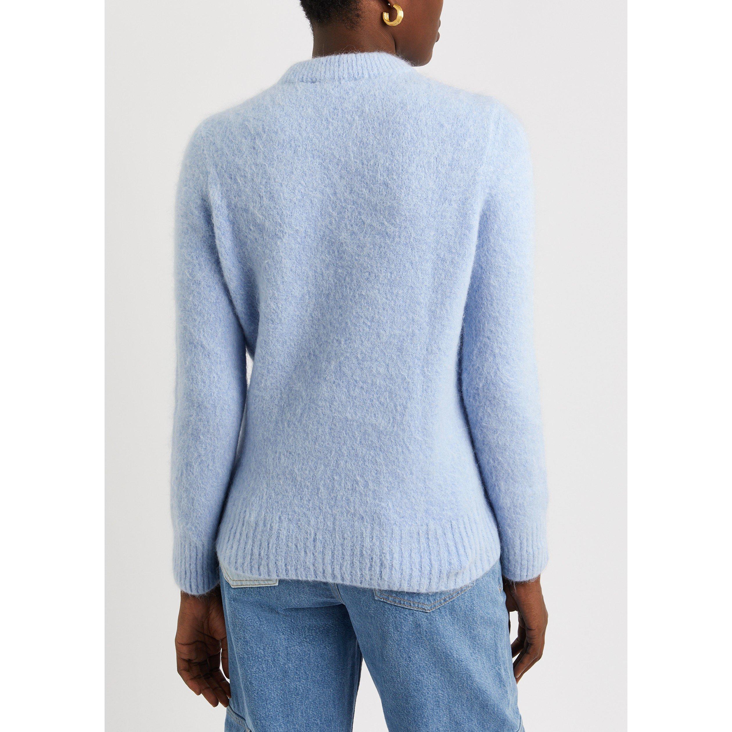LIGHT BLUE - Ganni - Women's Brushed Alpaca Crew-Neck Jumper - 3