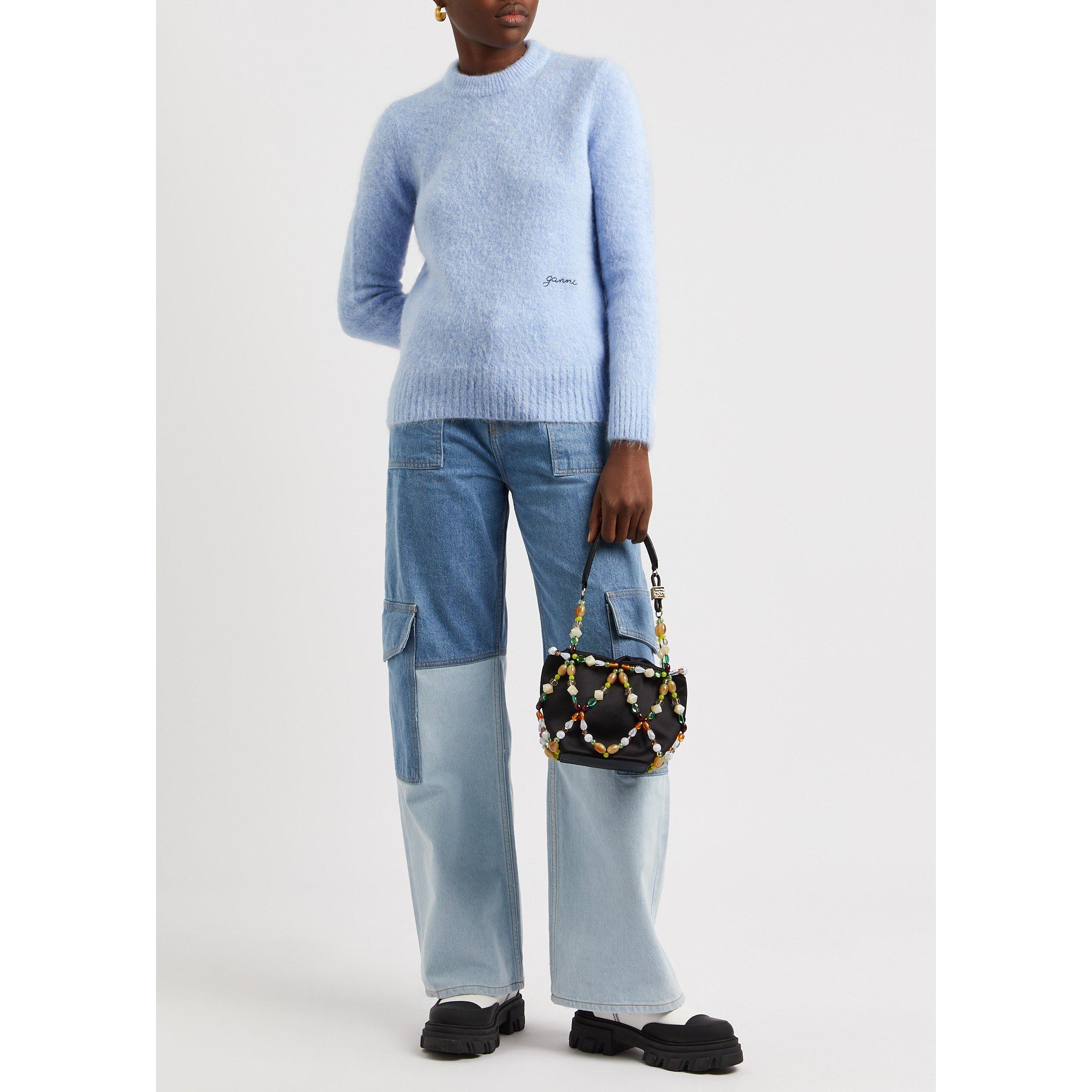 LIGHT BLUE - Ganni - Women's Brushed Alpaca Crew-Neck Jumper - 5