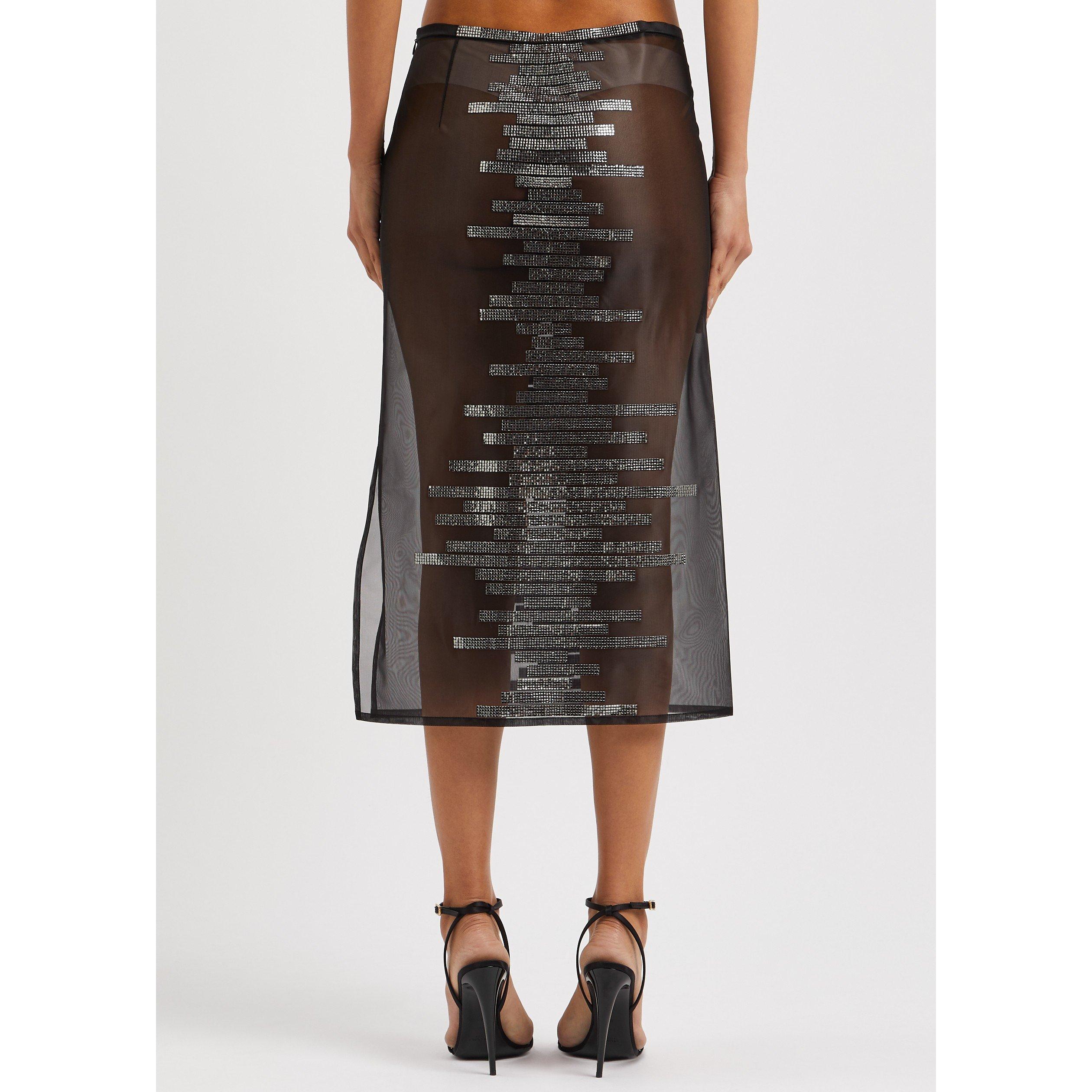 BLACK - Nue Studio - Women's Pixel Embellished Sheer Midi Skirt - 3