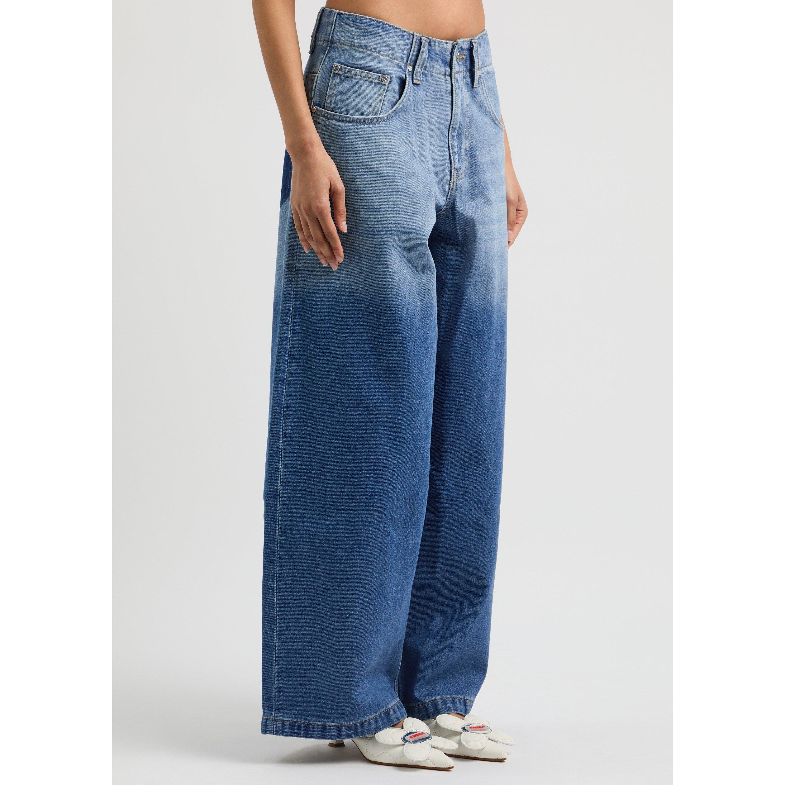 BLUE - Dion Lee - Women's Faded Baggy Cotton Wide-Leg Jeans - 2