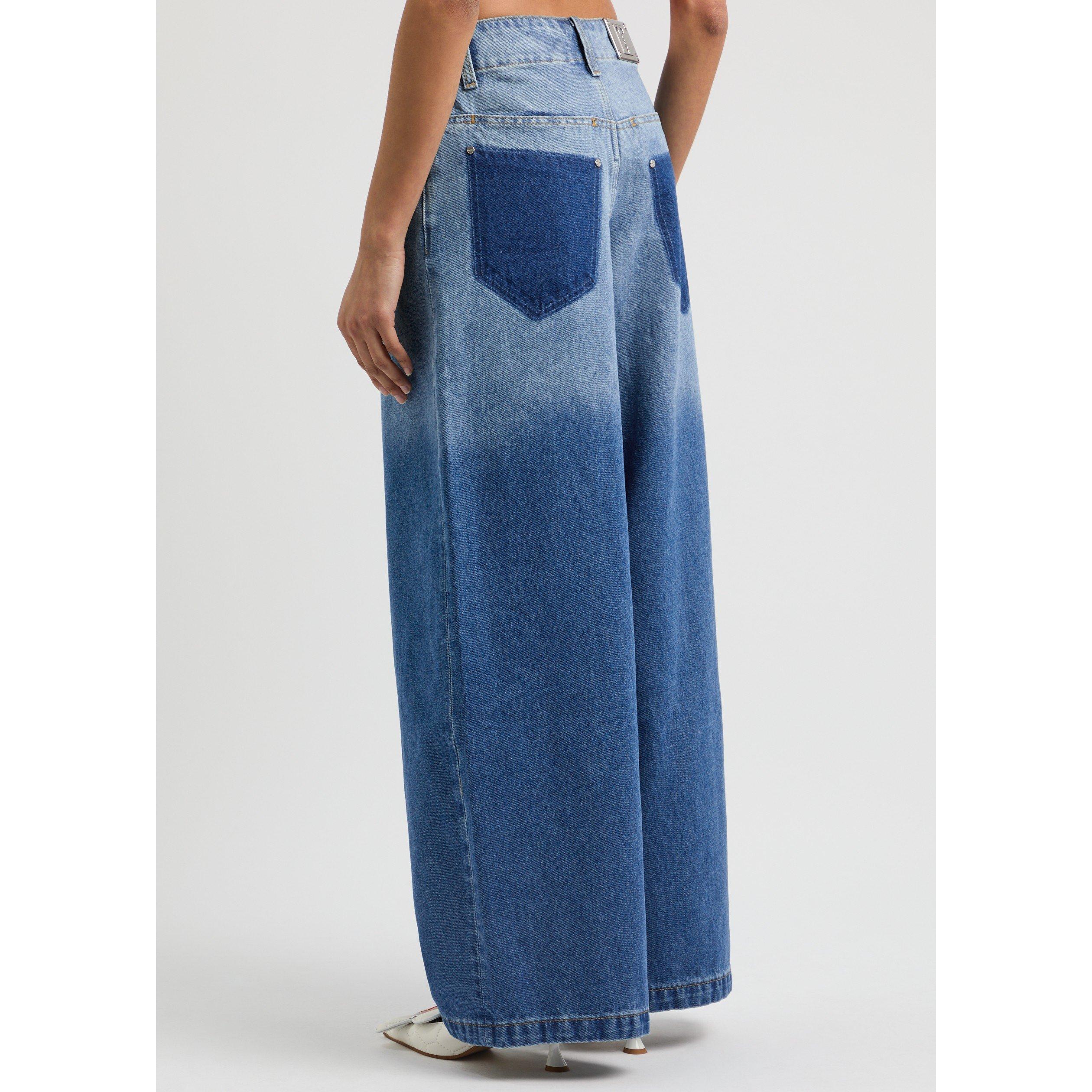 BLUE - Dion Lee - Women's Faded Baggy Cotton Wide-Leg Jeans - 3