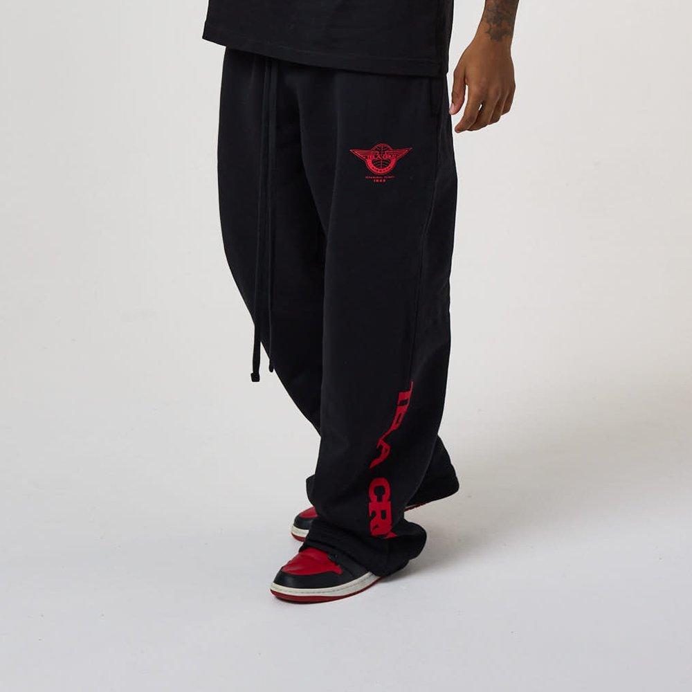 Schwarz/Rot - Tela Cruz - Men's Open Hem Fleece Jogging Bottoms - 2
