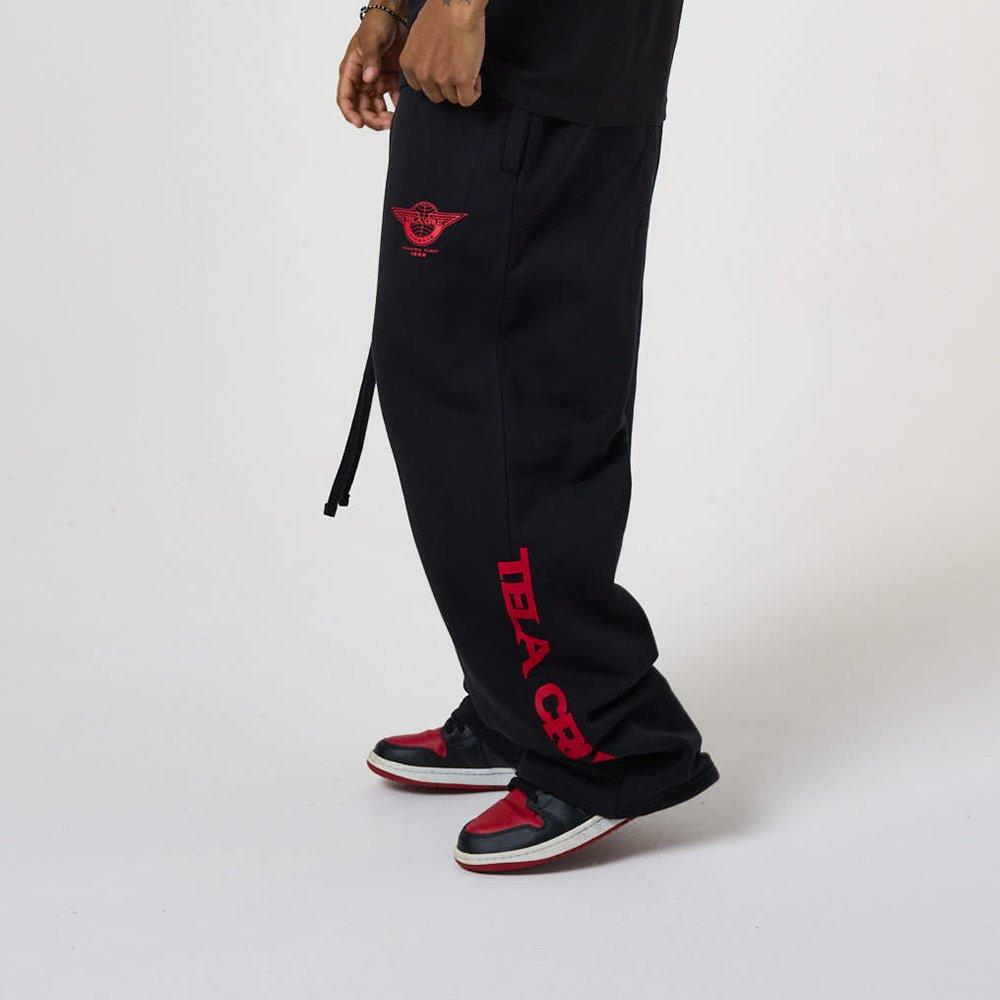 Schwarz/Rot - Tela Cruz - Men's Open Hem Fleece Jogging Bottoms - 3