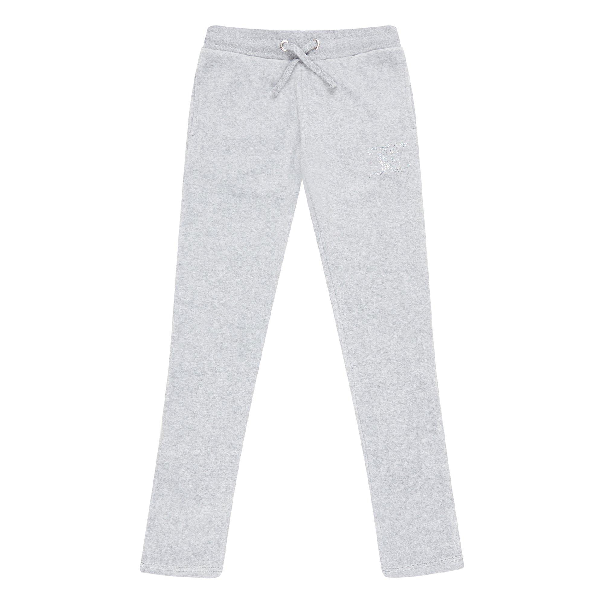 Juicy Couture Girls Diamante Velour Bootcut Joggers - Heather Gry C22 - Size 8-9 Yrs