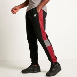 11 Degrees 11D Cut and Sew Panelled Regular Fit Joggers Black   Pomegranate