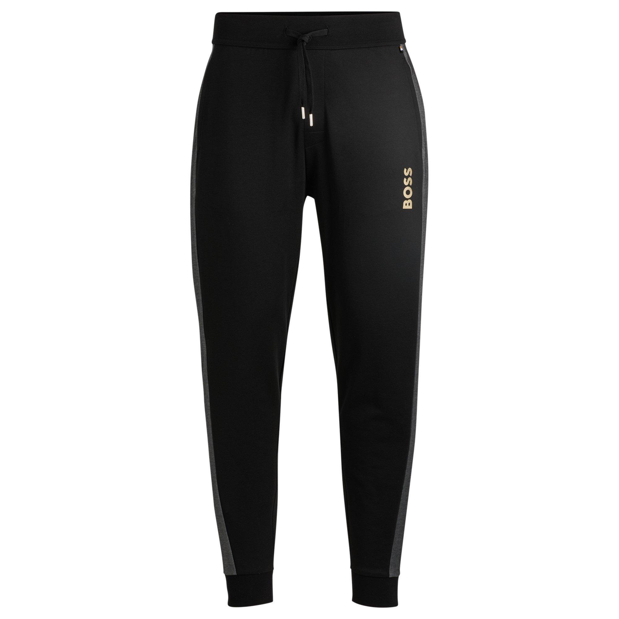 Black/Gold 001 - Boss - Mens BOSS Bodywear Closed Hem Fleece Tracksuit Joggers