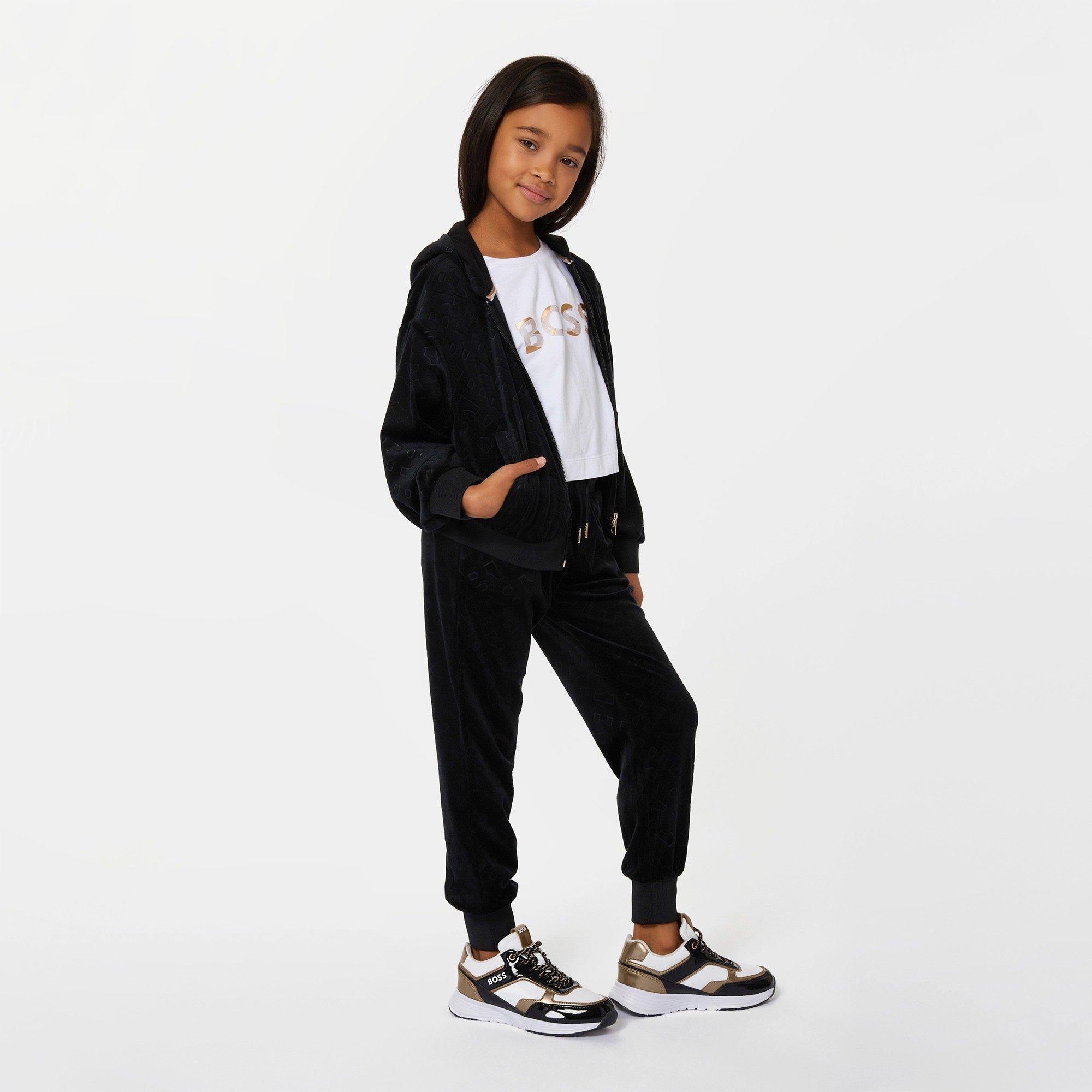 Black 09B - Boss - Kids Monogram Luxurious Velvet Jogging Bottoms - 2