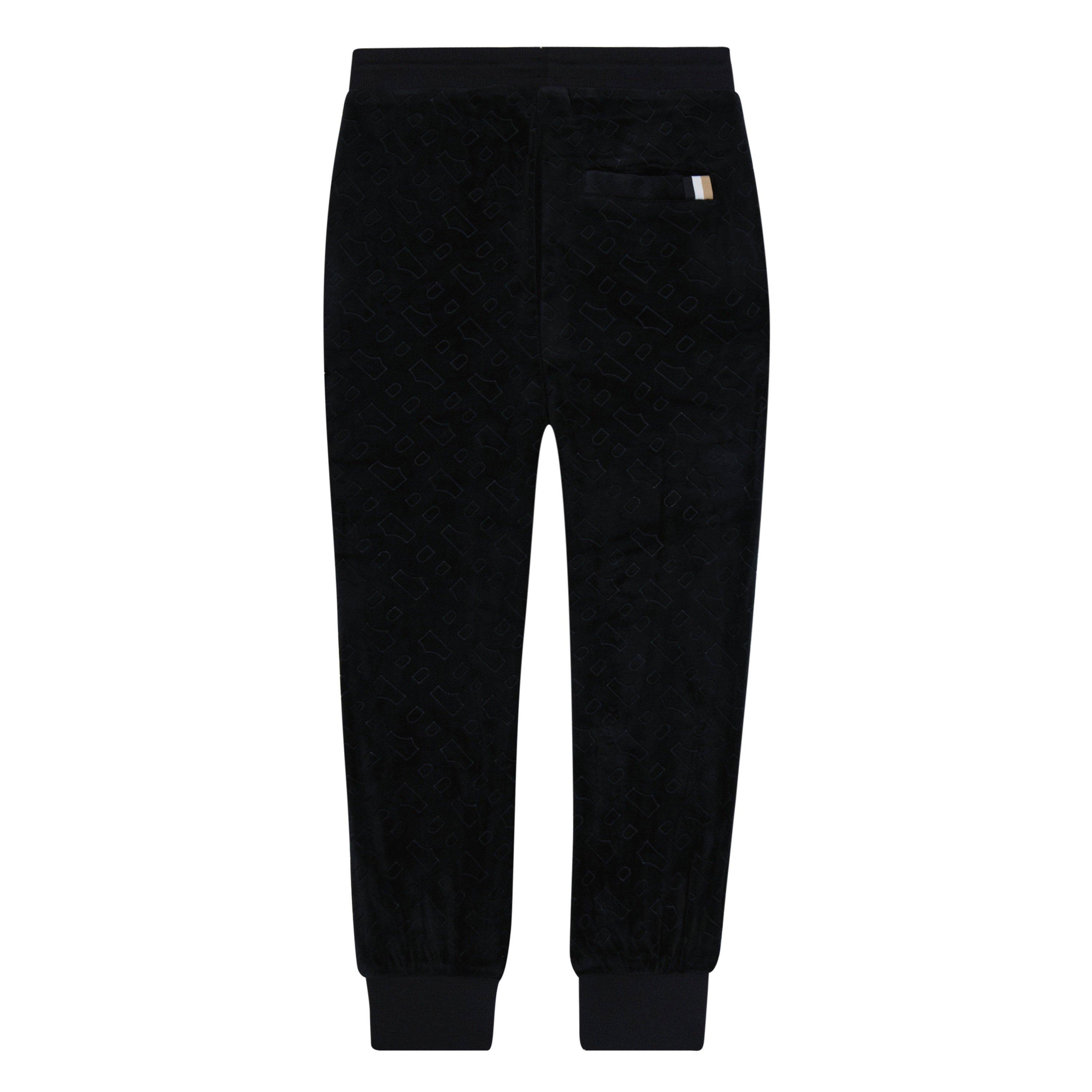 Black 09B - Boss - Kids Monogram Luxurious Velvet Jogging Bottoms - 3