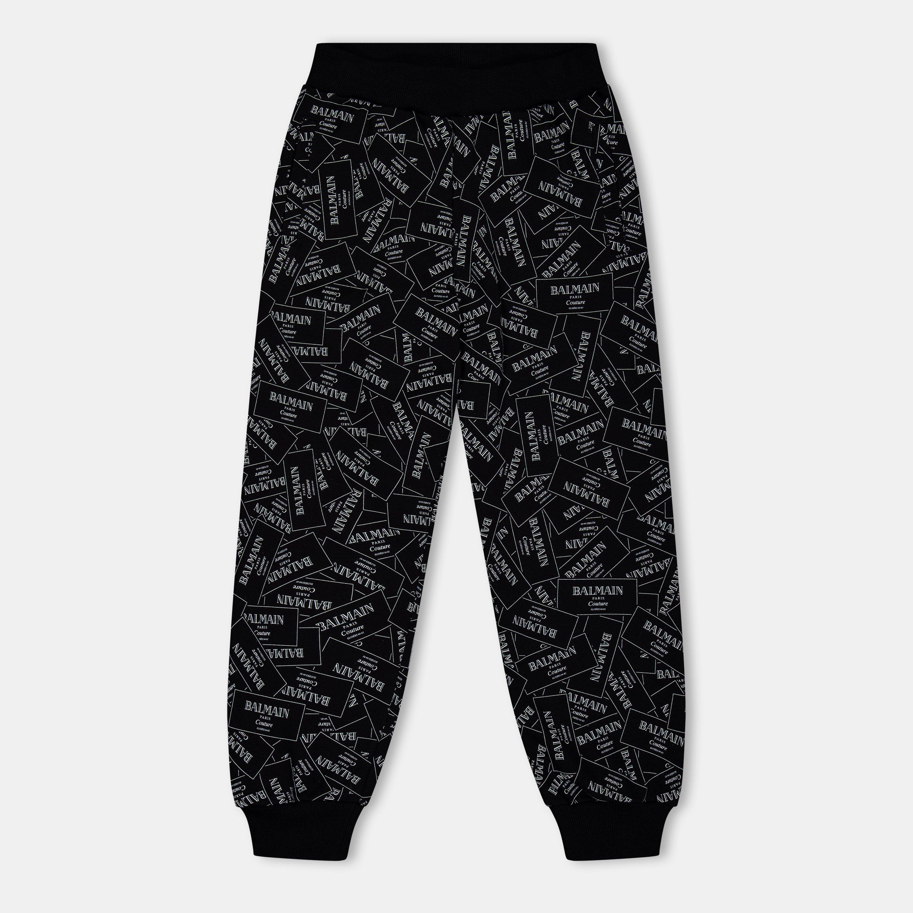 Balmain  Kids' All Over Print Fleece Cuffed Ankle Joggers - Black 930BC - Size 10Y