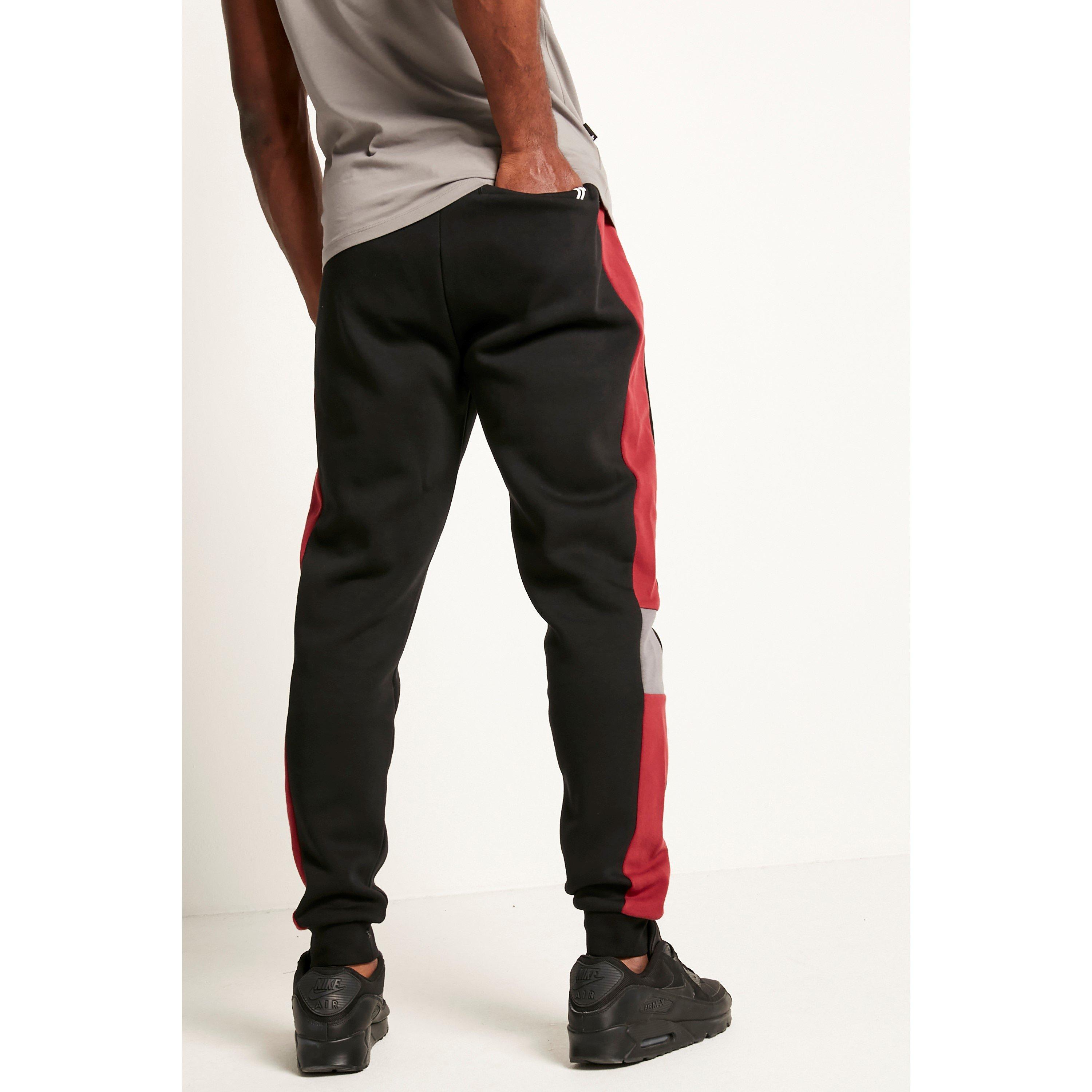 Black/Red - 11 Degrees - Men's Cut and Sew Panelled Closed Hem Fleece Joggers - 2