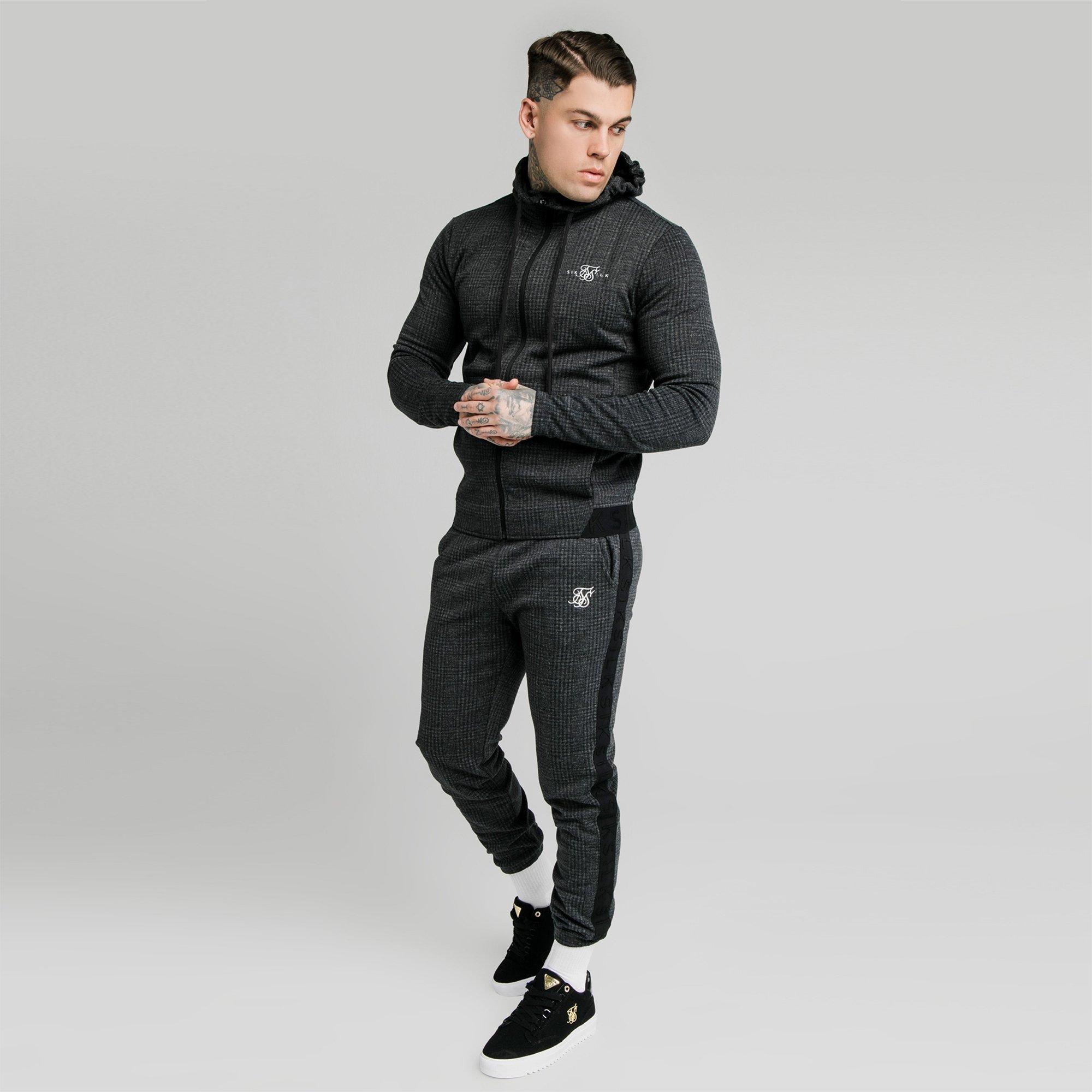 Grau - SikSilk - Tonal Check Closed Hem Fleece Joggers - 2