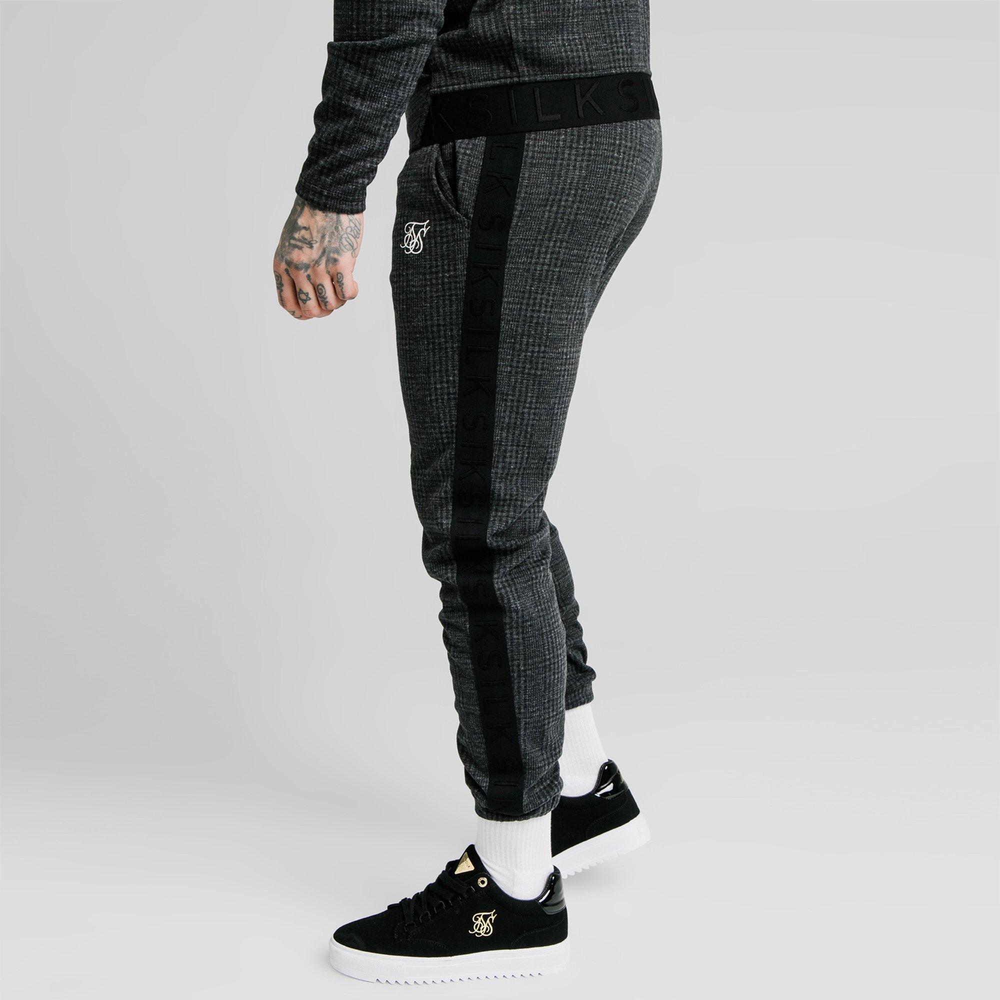 Grau - SikSilk - Tonal Check Closed Hem Fleece Joggers - 4