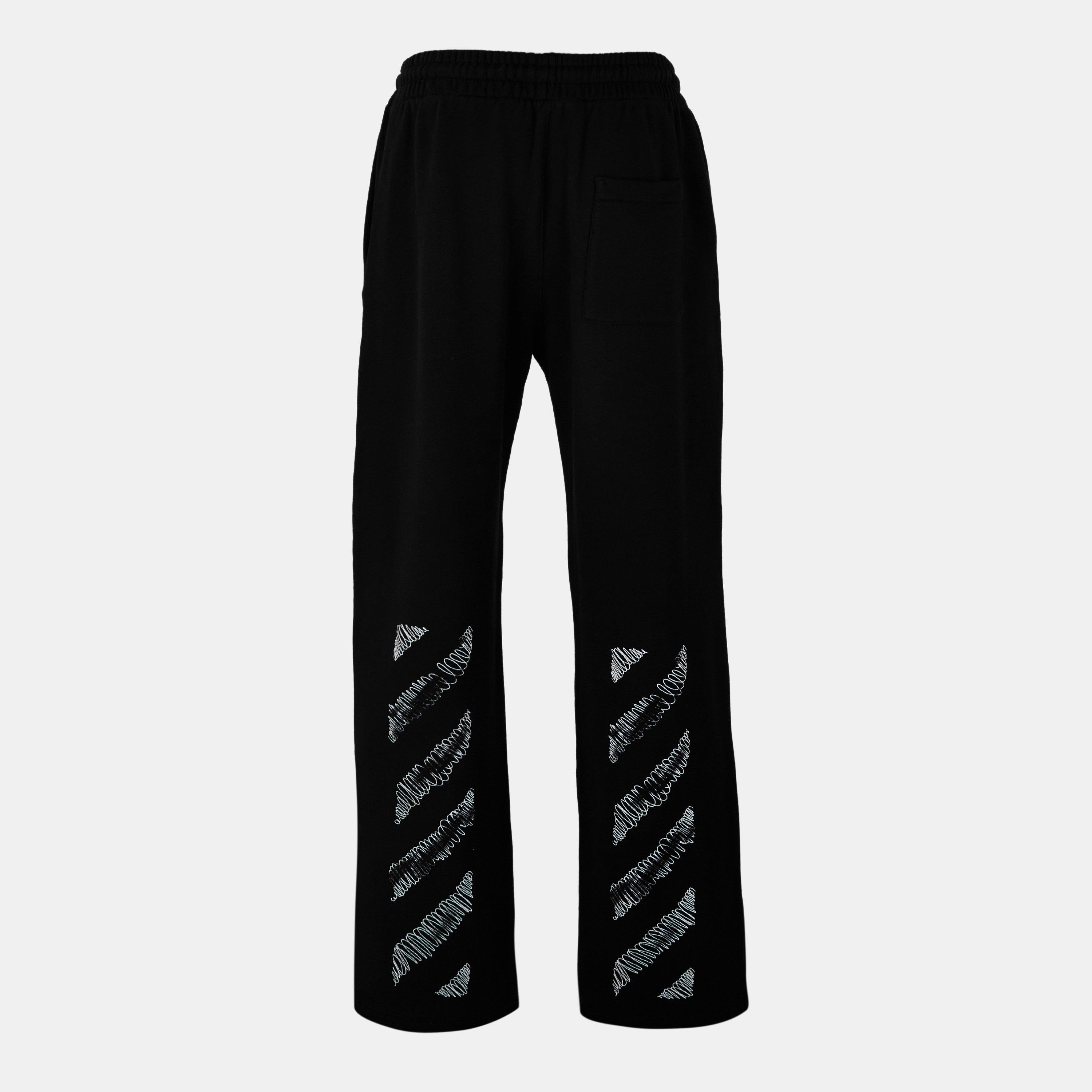 Black - Off White - Men's Closed Hem Fleece Joggers - 2