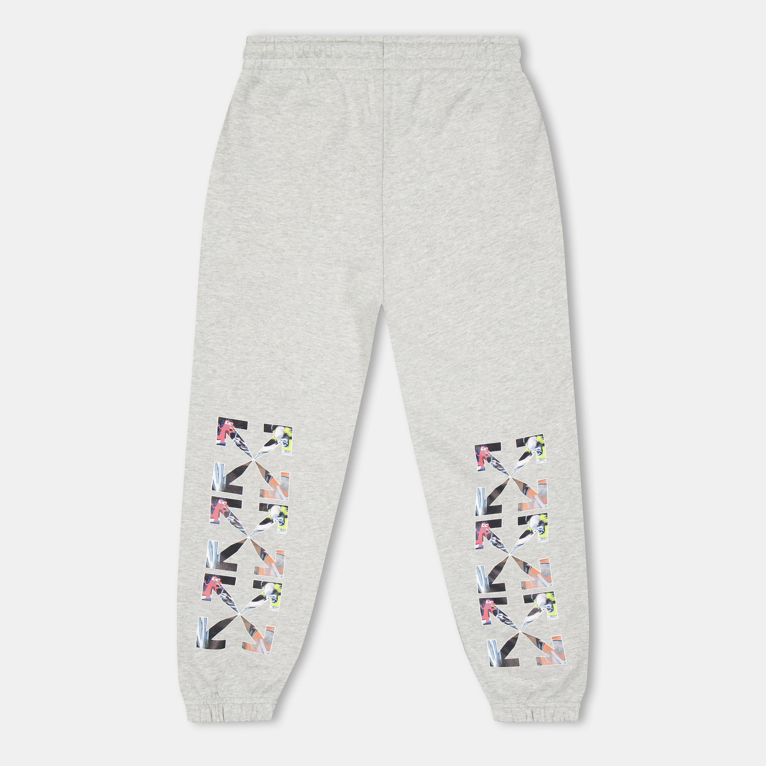 Grey Multi - Off White - Kids Closed Hem Fleece Jogging Bottoms - 2