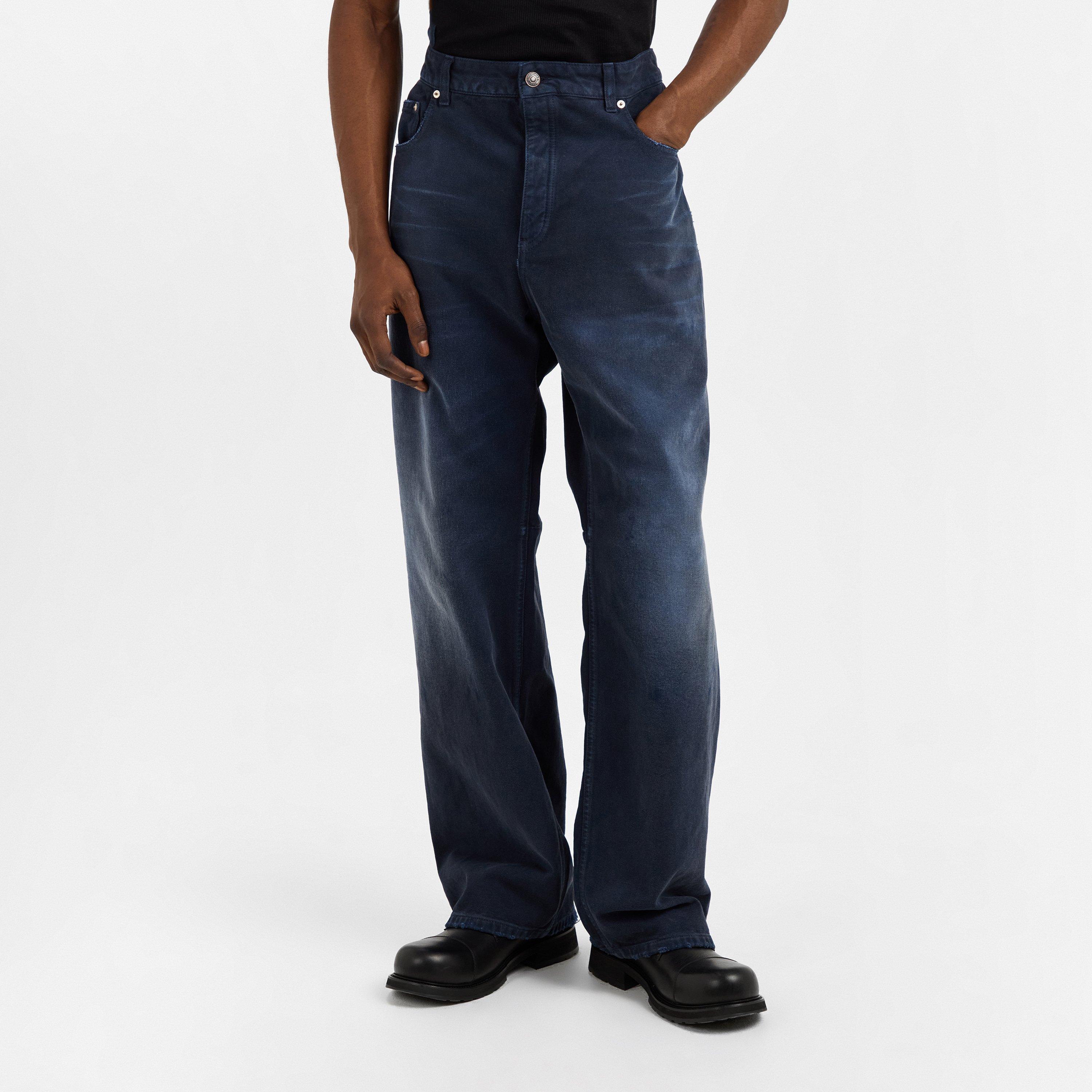 Navy - Balenciaga - Men's Bal Curved Knee Closed Hem Fleece Joggers - 3