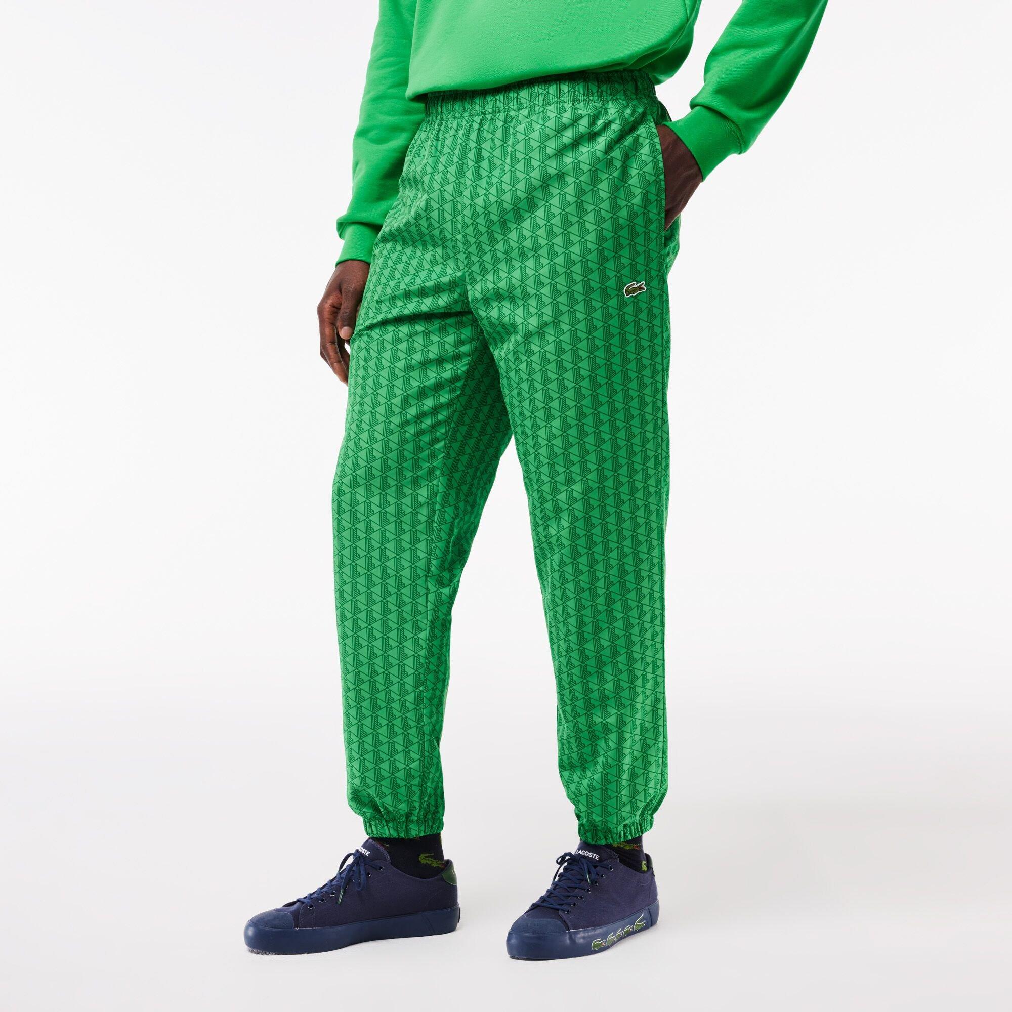 Calathea/Rocket - Lacoste - Men's Monogram Print Fleece Closed Cuff Joggers - 2