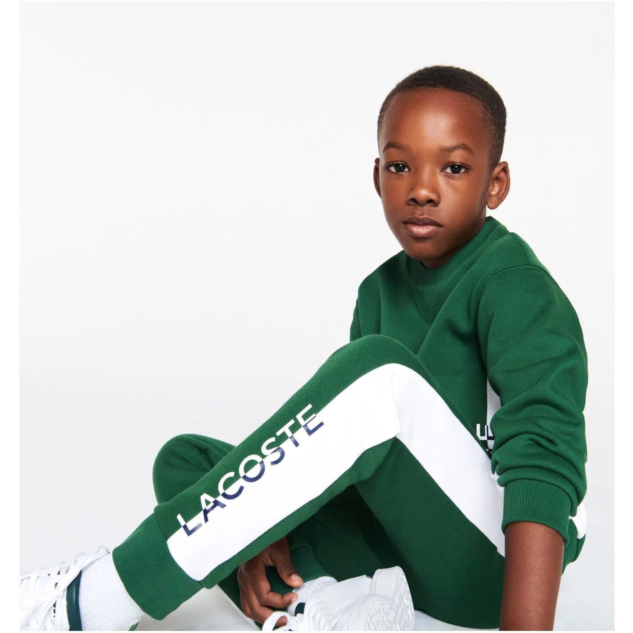 Groen/Wit - Lacoste - Unisex Kids' Logo Closed Hem Fleece Joggers - 2