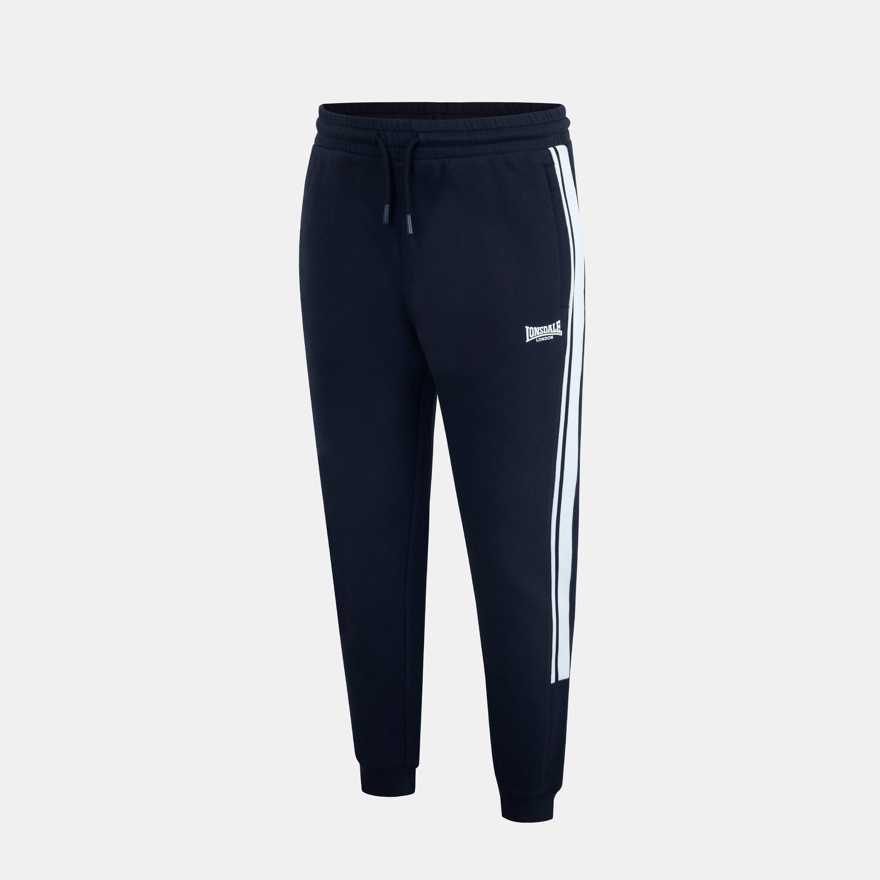 Black/White - Lonsdale - Closed Hem Fleece Tapered Joggers - 3