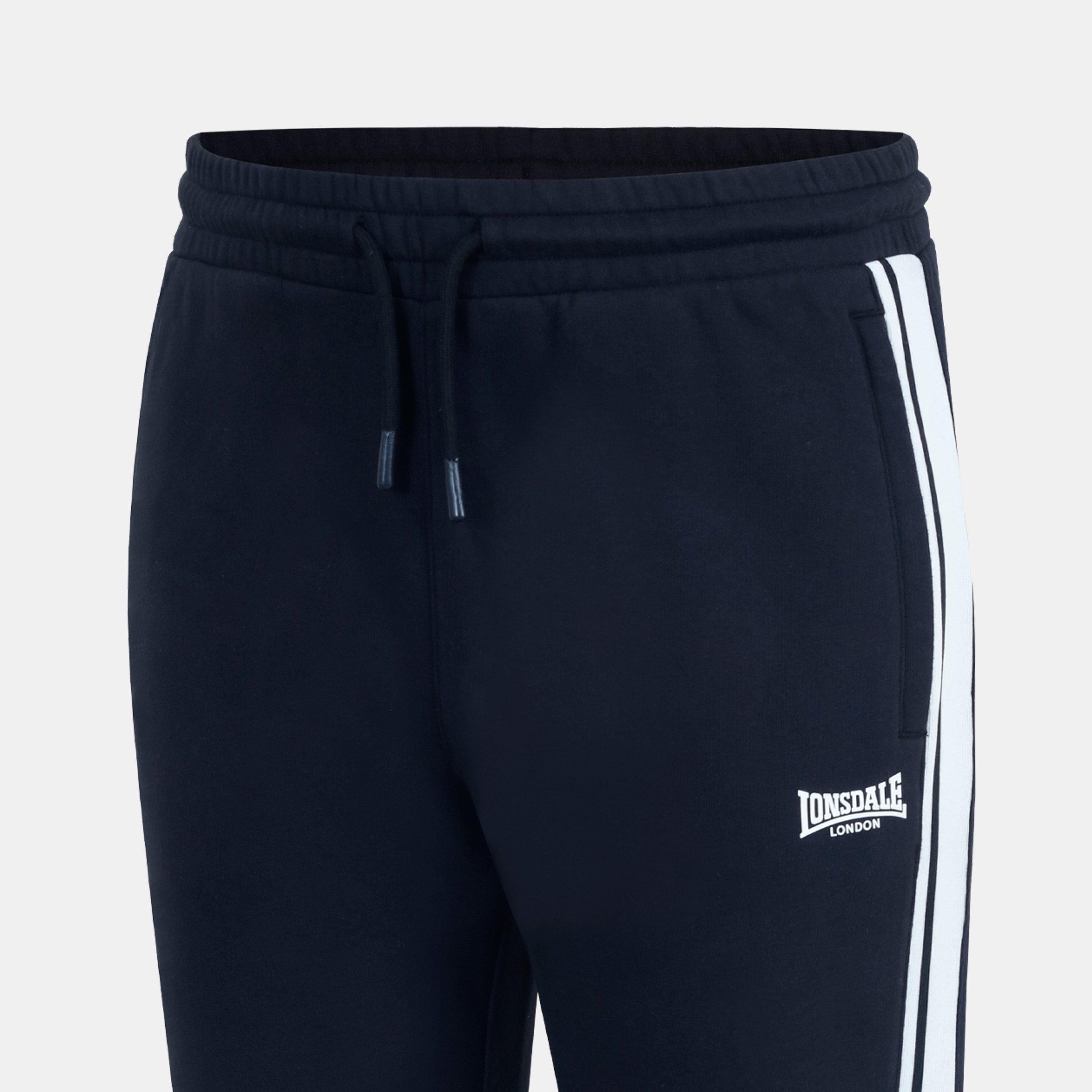 Black/White - Lonsdale - Closed Hem Fleece Tapered Joggers - 5
