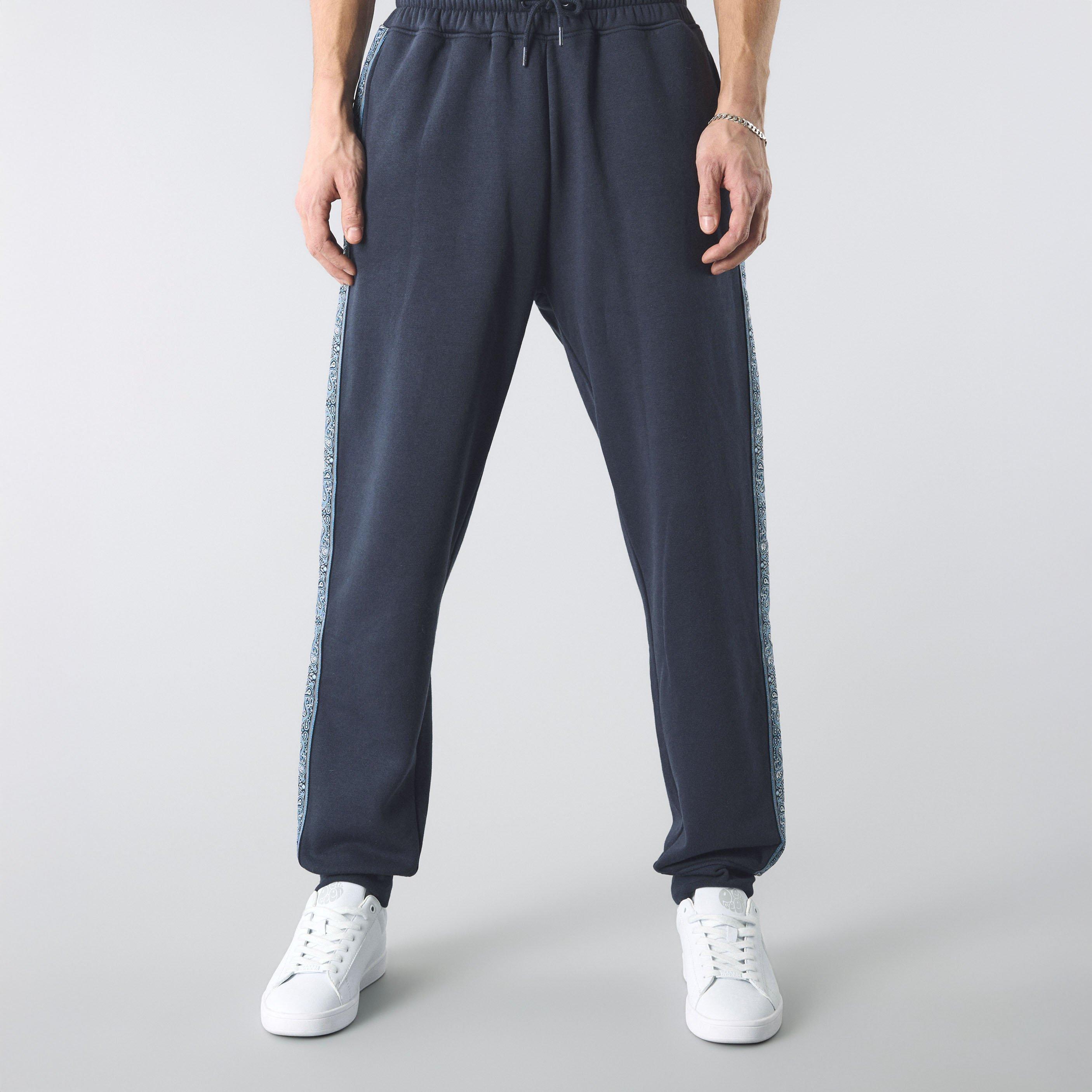 Navy - Pretty Green - Men's Eclipse Paisley Closed Hem Fleece Joggers - 1