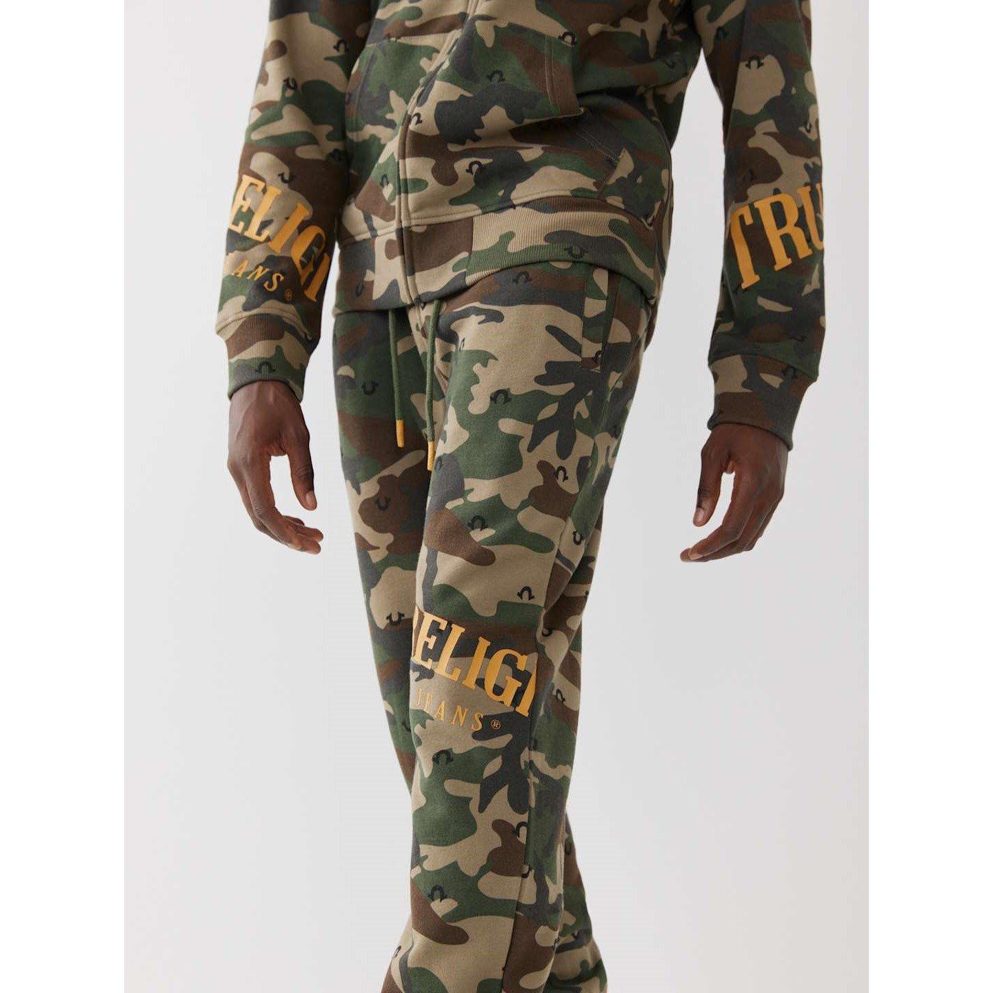 Green Camo - True Religion - Camo Welt Pocket Logo Closed Hem Fleece Joggers - 3