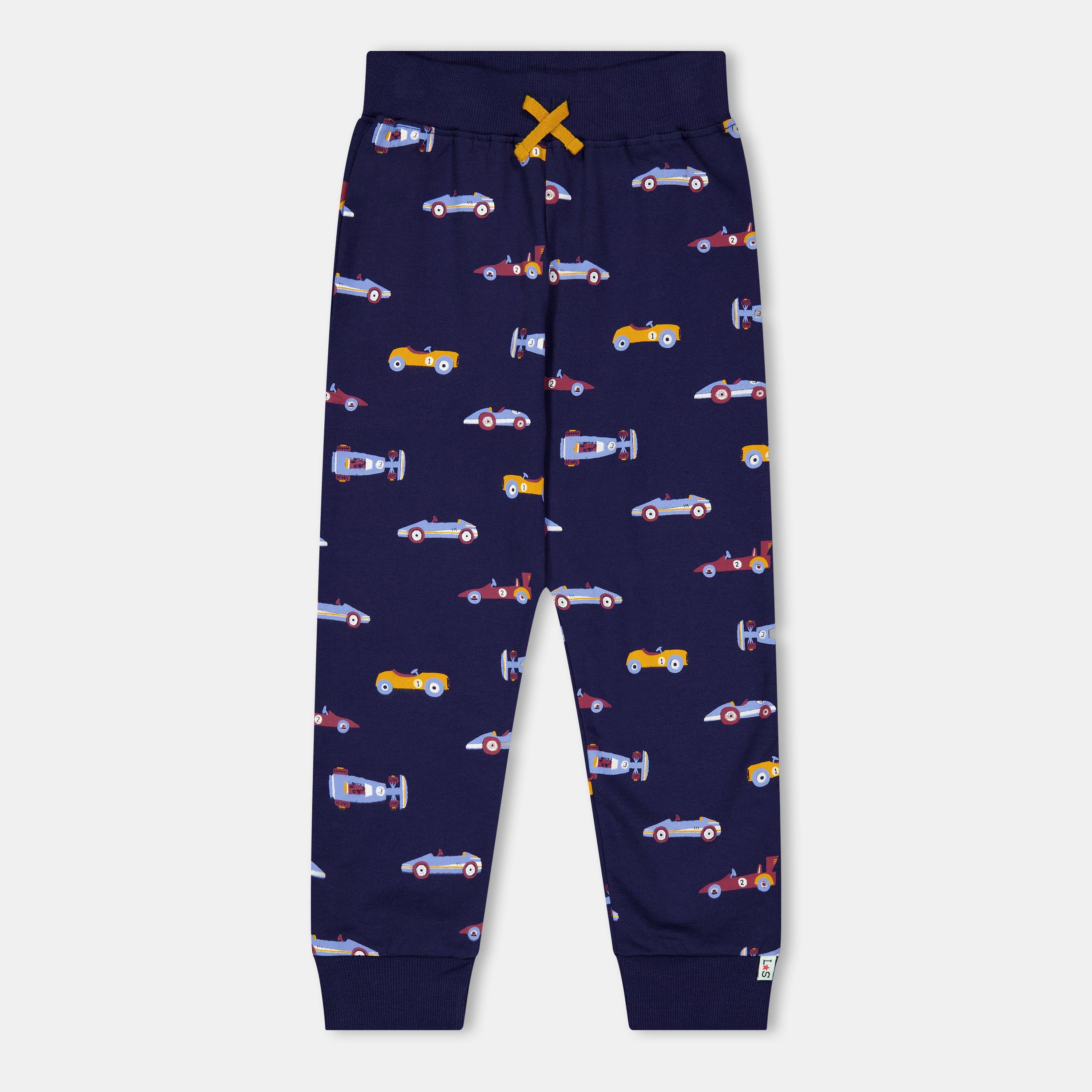 Azul marino - Lilly and Sid - Car Print Closed Hem Fleece Joggers - 1