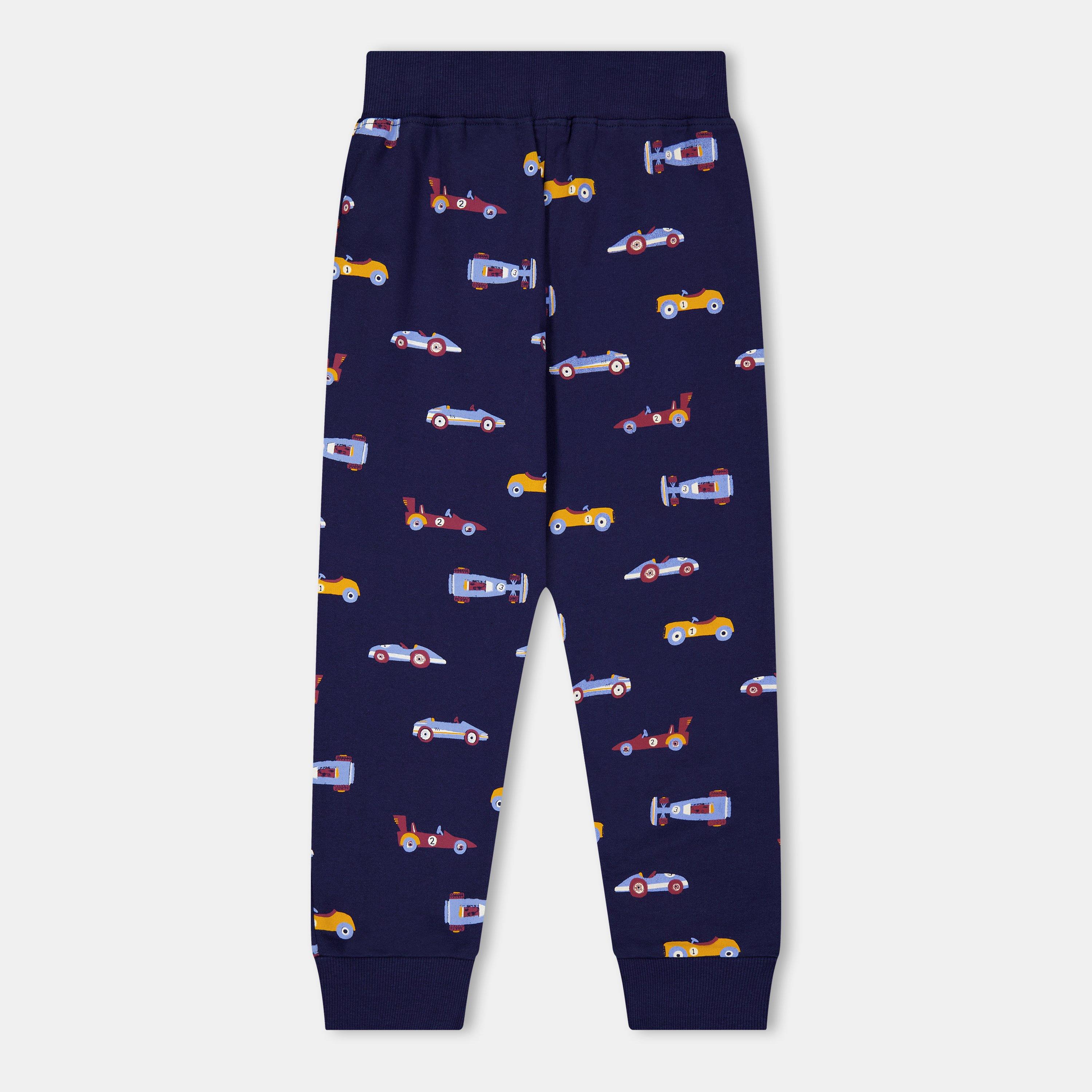 Azul marino - Lilly and Sid - Car Print Closed Hem Fleece Joggers - 2