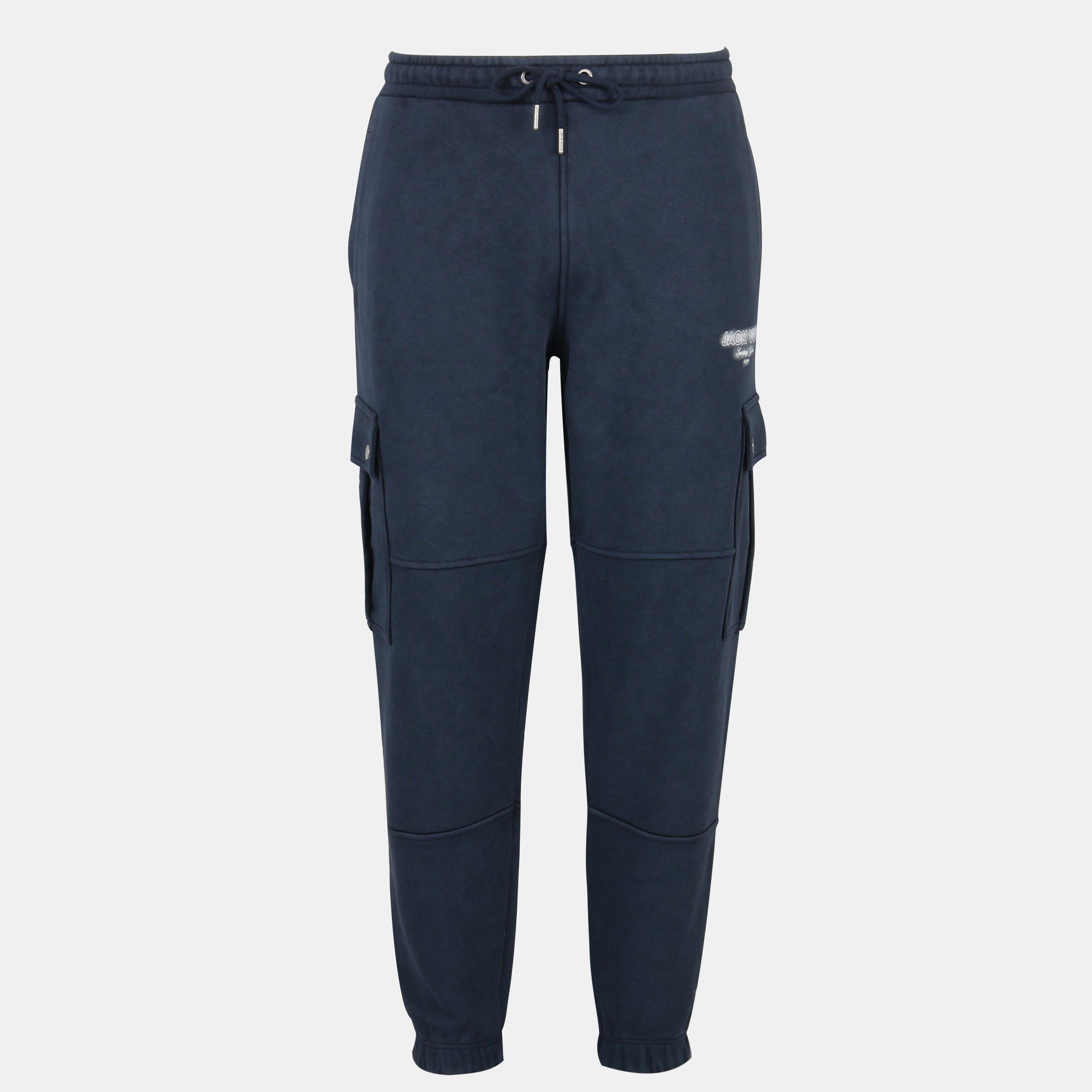 Jack Wills Men's Script Cargo Cotton Ribbed Cuffs Joggers - Navy - XL