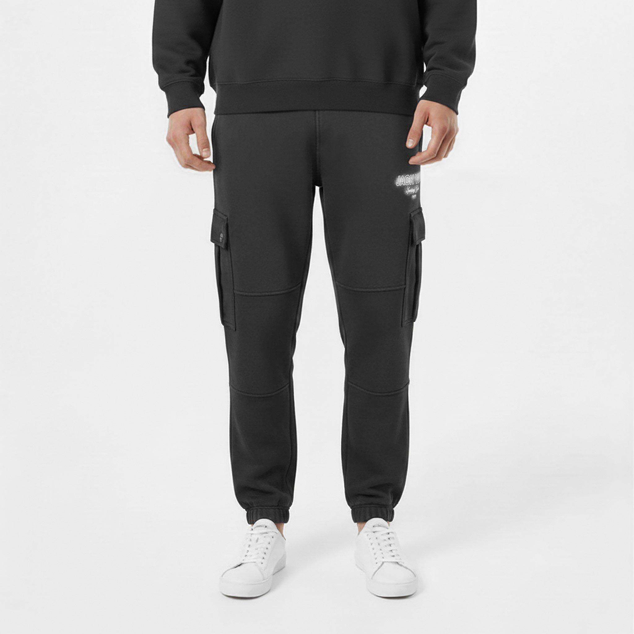 Black - Jack Wills - Men's Script Cargo Cotton Ribbed Cuffs Joggers - 3
