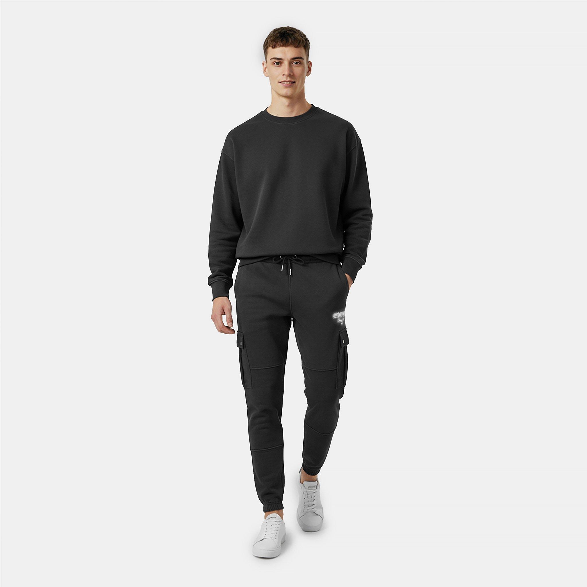 Black - Jack Wills - Men's Script Cargo Cotton Ribbed Cuffs Joggers - 5