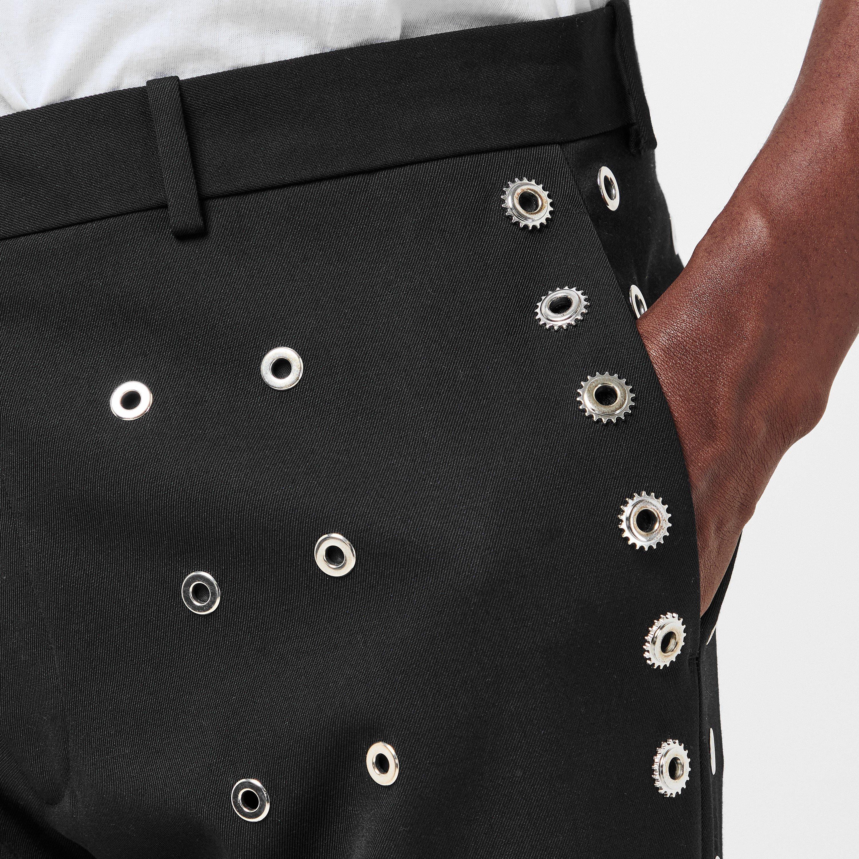 Black - Off White - Men's Closed Hem Fleece Jogging Bottoms - 5