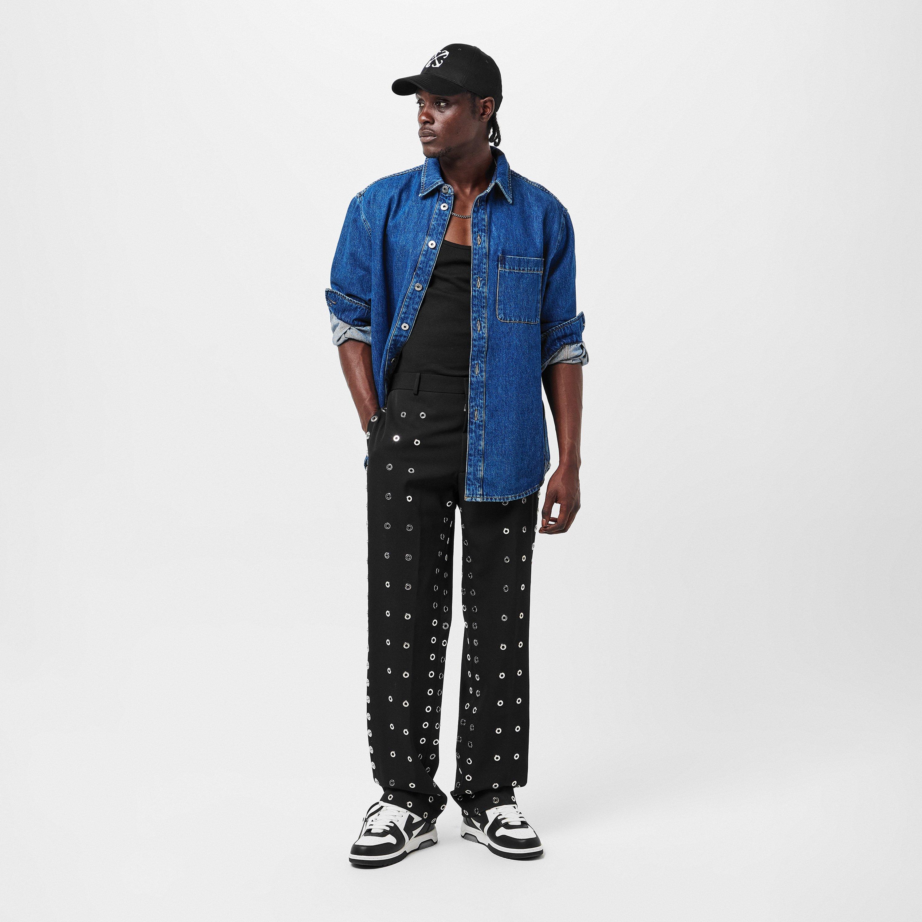 Black - Off White - Men's Closed Hem Fleece Jogging Bottoms - 6