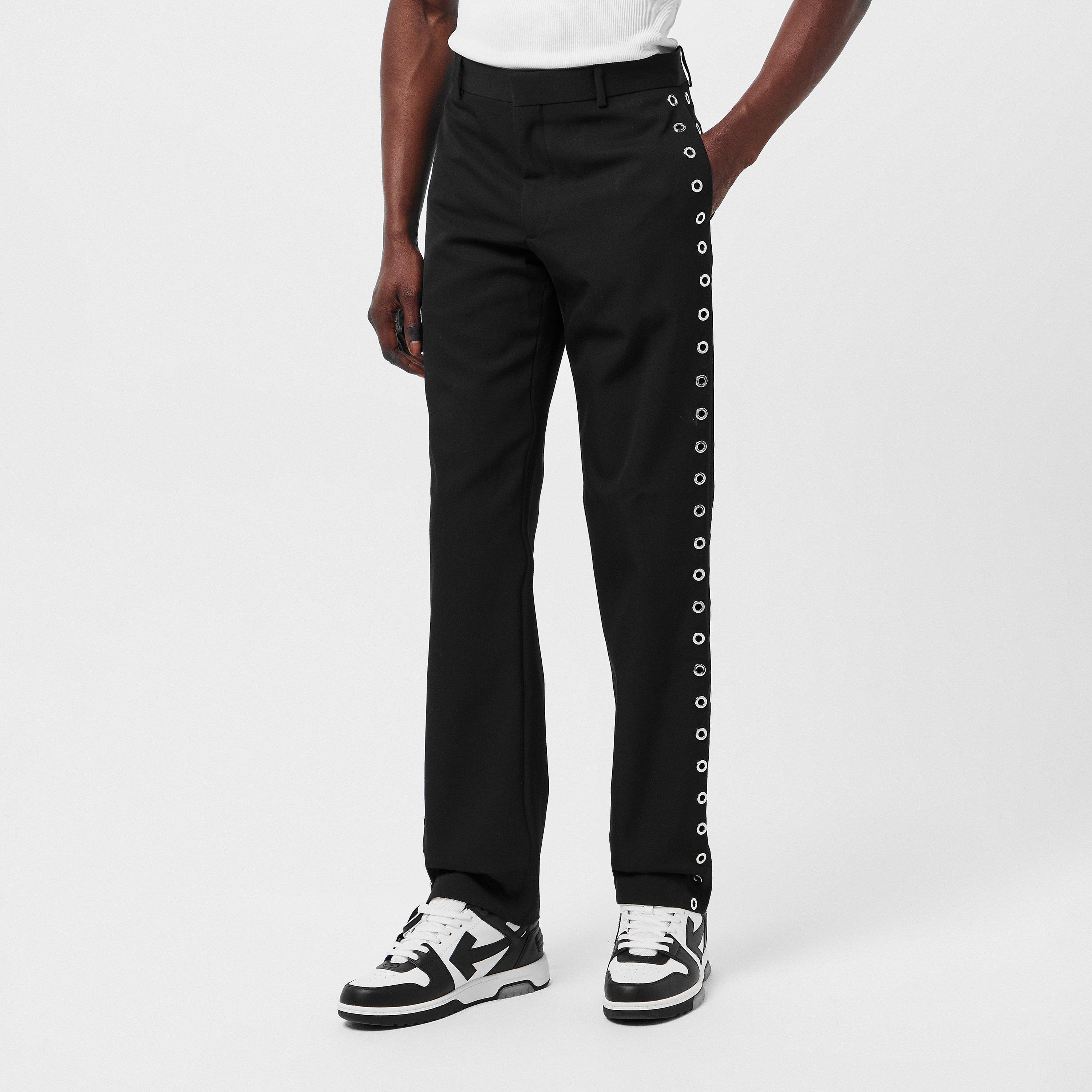 Black - Off White - Men's Closed Hem Fleece Jogging Bottoms - 3